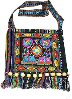 Canvas Vintage Embroidery Boho Bohemia Crossbody Bag for Women Widescreen Cell Phone Purse (1Pack-Blue)