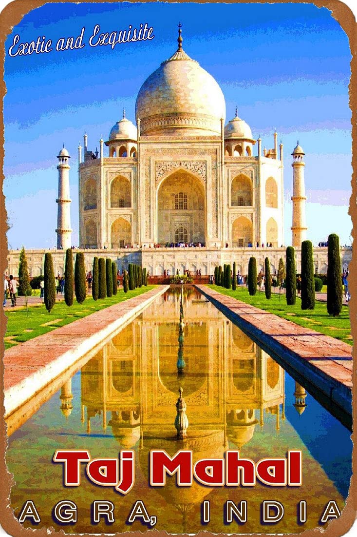TYmallMetal Wall Sign Plaque Vintage Retro Poster Taj Mahal Agra, India Exotic Exquisite Indian Travel Art Advertisement Print Kitchen Metal Signs 20X30cm