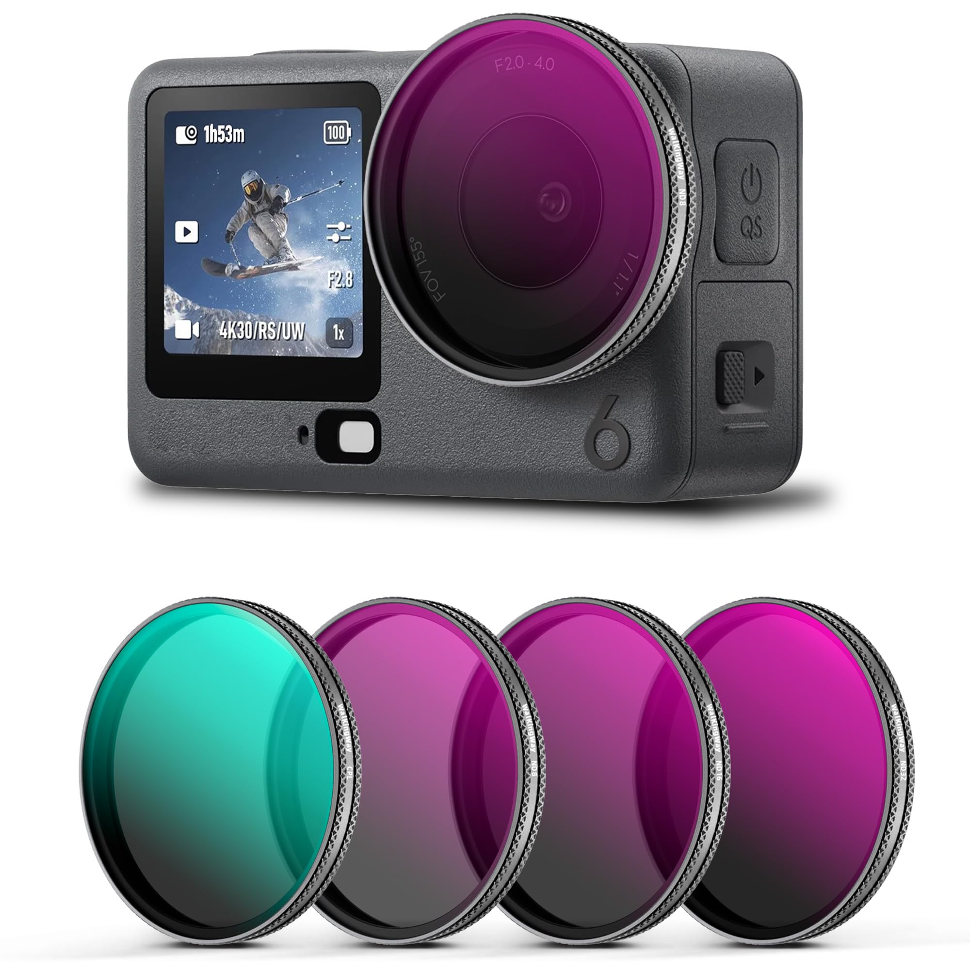 WalkingWay Snap-On CPL ND8 ND16 ND32 Filter-Set für DJI Osmo Action 6 | 4er-Set mit CPL und ND-Filtern für Reflexionsreduzierung und Belichtungskontrolle mit Snap-On-Montage