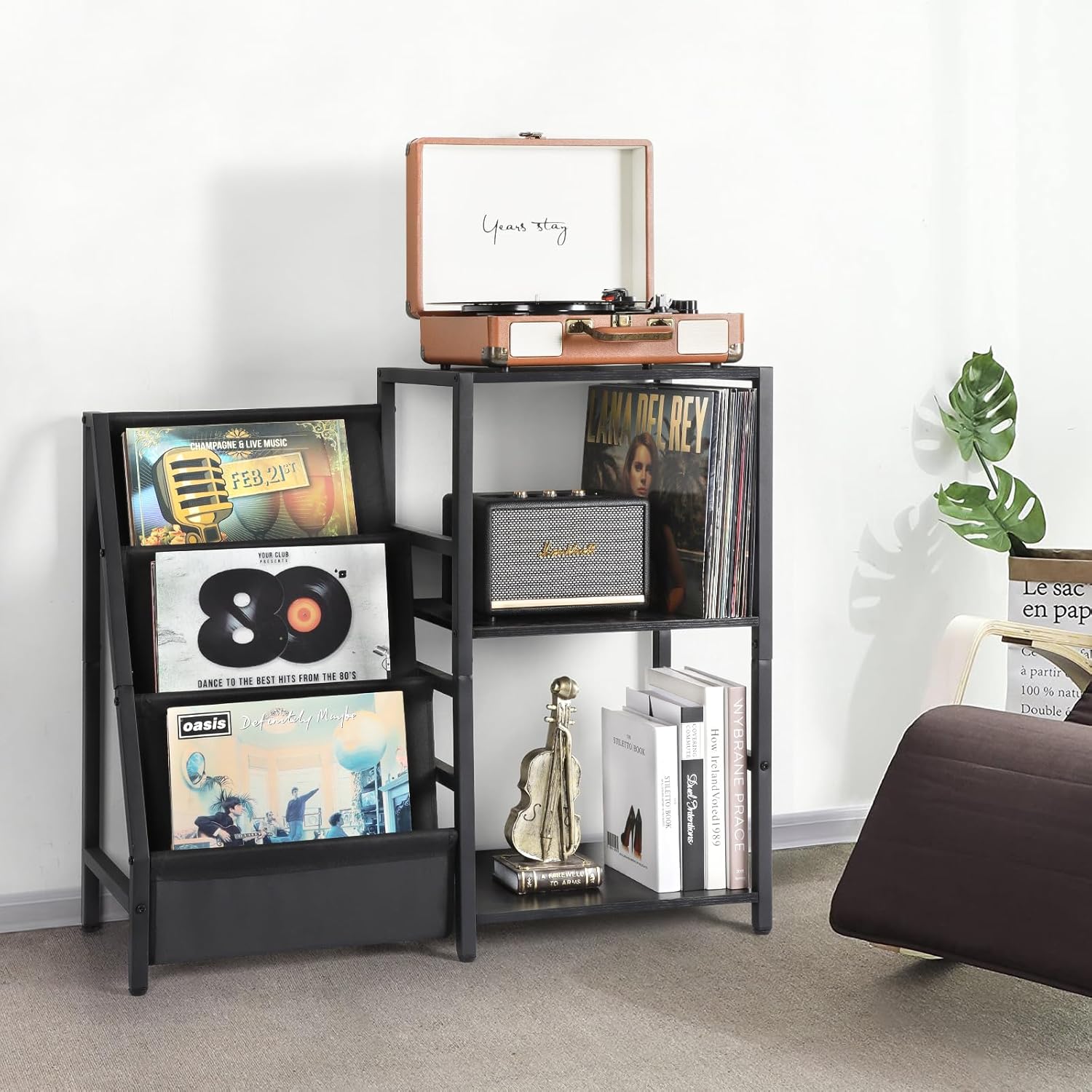 Bikoney Record Player Stand, Turntable Stand with 3-Tier Vinyl Record Storage, Record Player Table Up to 200 Albums, End Table for Records, Vinyl Record Holder Black&Black Table top: 15.35"(L) x 11.81"(W) image 7 of 7 B0CWNCWP8H