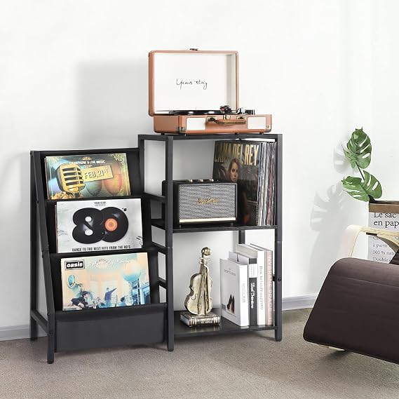 Bikoney Record Player Stand, Turntable Stand with 3-Tier Vinyl Record Storage, Record Player Table Up to 200 Albums, End Table for Records, Vinyl Record Holder