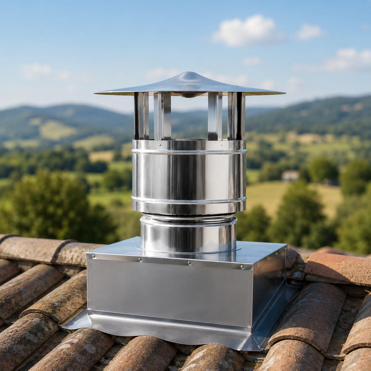 MAKA Comignolo Antivento Base Quadra, Terminale per Canna Fumaria Camino Stufa a Legna Pellet e Gas, Cappello Antipioggia Aspirafumo Base Quadra (300x300 mm - Zincato)