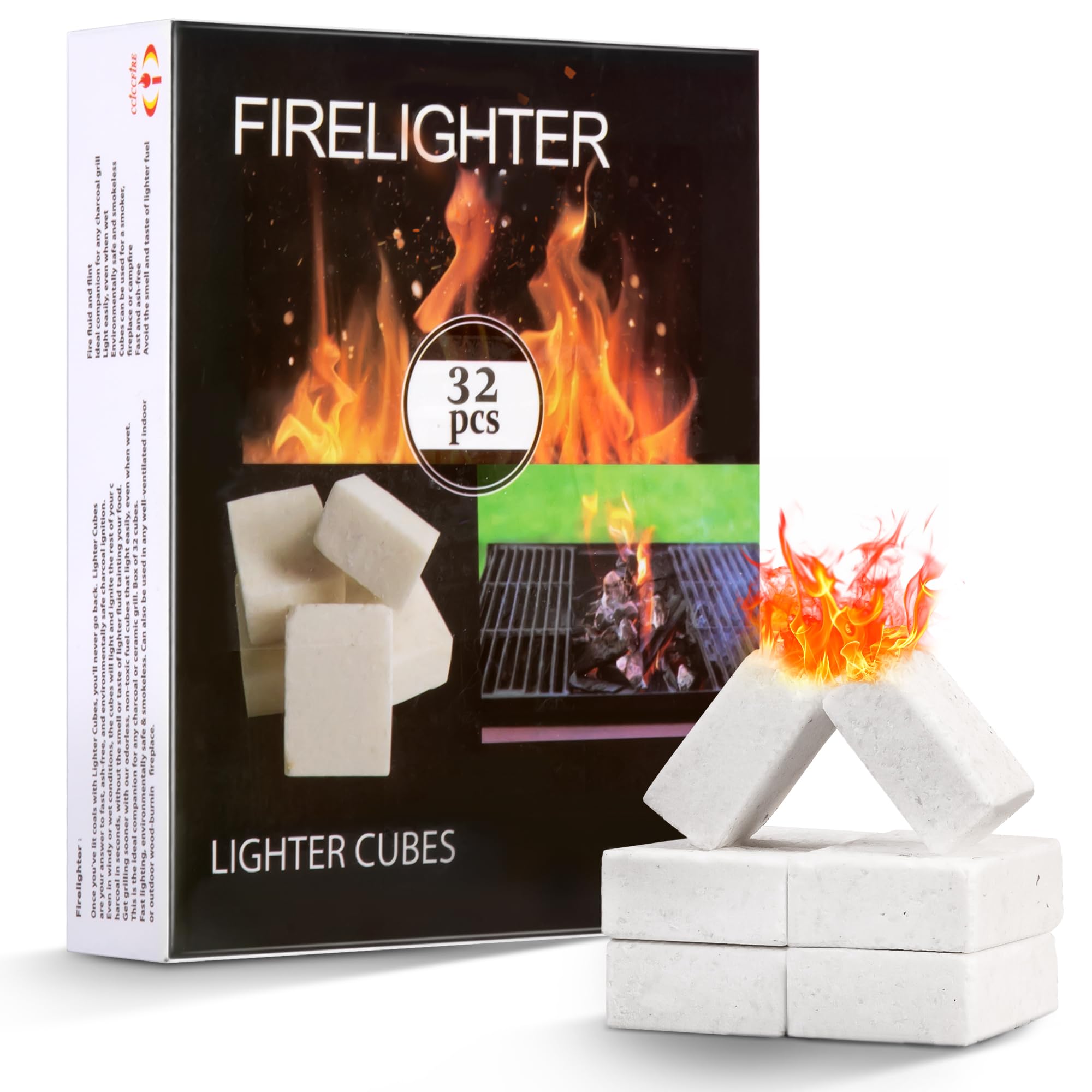 Nkiy Quen 32 Pcs Waterproof Fire Solid Starter-1300F Outside Fire Wax Starter-Indoor Fire Cubes Starter for Fireplaces,Grills,Wood Stoves
