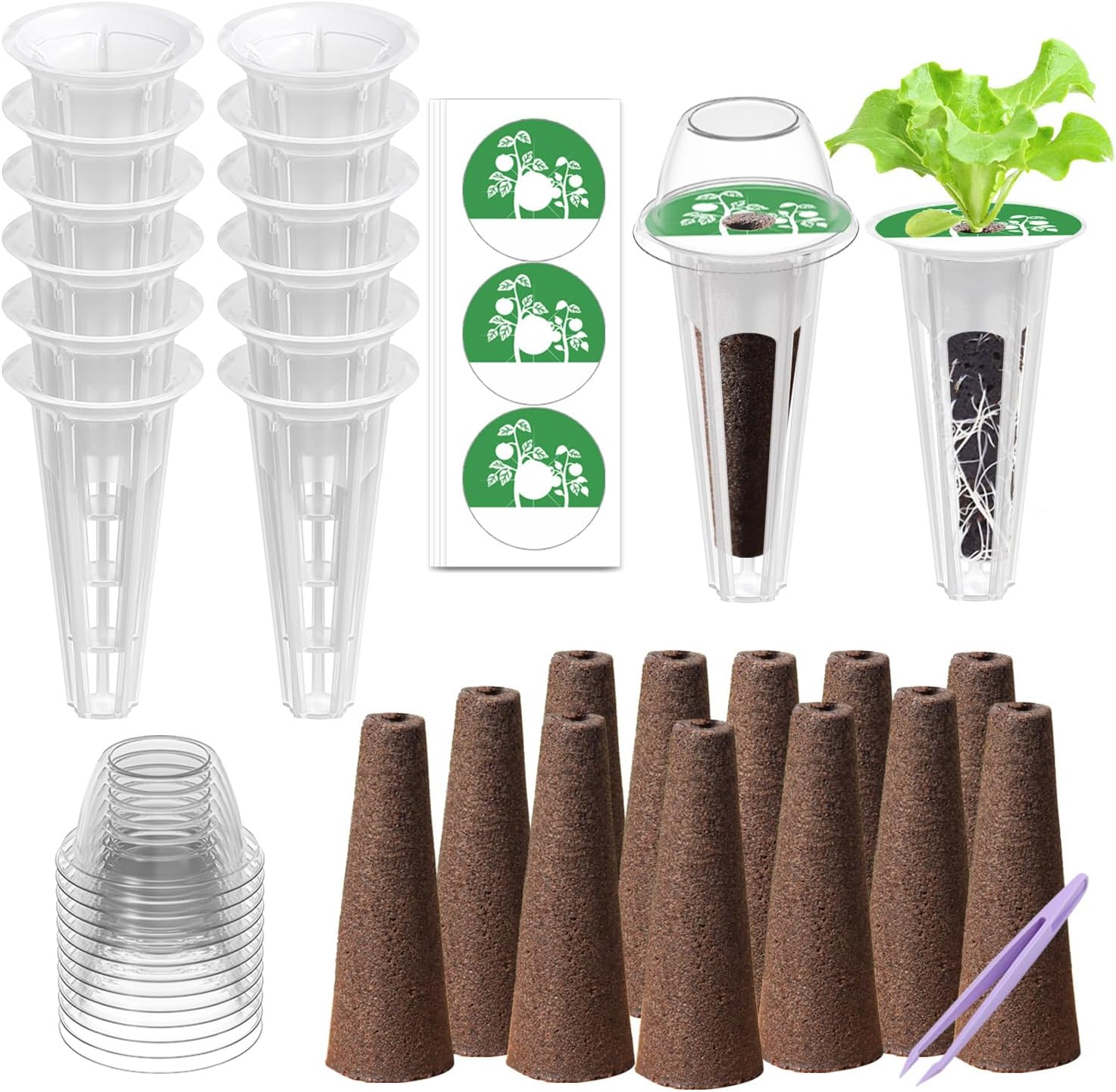 Seed Pod Kit Compatible with Aero Garden and All Brands – Grow Anything Kit for Indoor Garden Hydroponics Growing System with 12 Grow Sponges, 36 Pod Labels, 12 Plant Baskets Domes