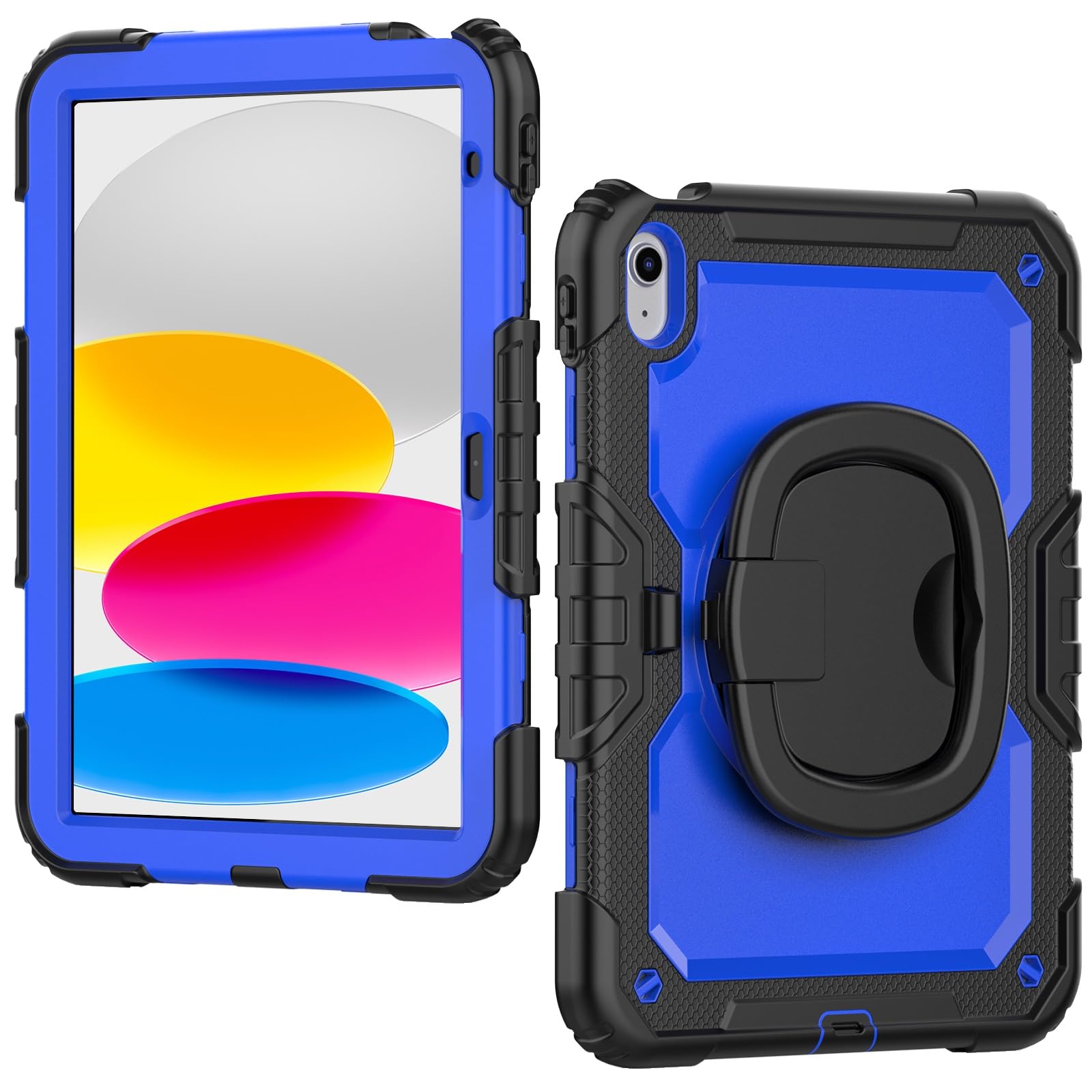 Kompatybilny z etui iPad 10. generacji,9 cala 2022 folią ochronną ekranu, wytrzymała, pełna obudowa ochronna, obrotowy uchwyt silikonowy(Blue 2)