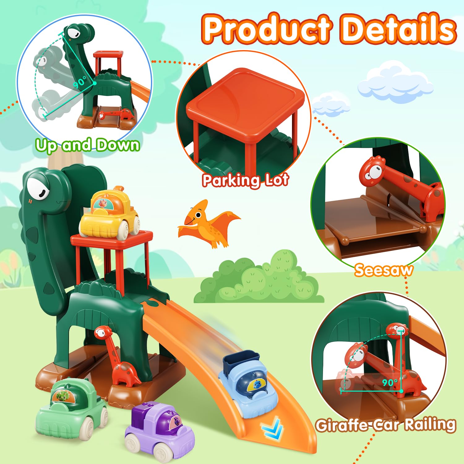 Juguete de Diapositivas de Dinosaurio para niños 1-2 años Que Contiene 4 Juguetes de Carrito, Regalo de Pascua para el Primer cumpleaños de los niños, Juguete de Aprendizaje Montessori Edad 1-2