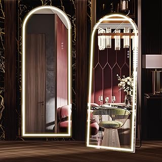 Comprar Espejo de Cuerpo Entero con Luces, Espejo de pie arqueado Iluminado de 160 x 50 cm, LED montado en la Pared con atenuación y 3 Colores de iluminación para Dormitorio, Blanco