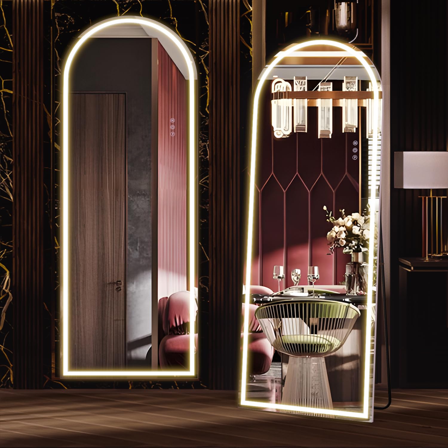NEUWEABY Arched 63"x20" Full Body Mirror with Light, LED Floor Mirror, Wall Mounted Dimming & 3 Color Lighting for Bedroom, White โ image 1