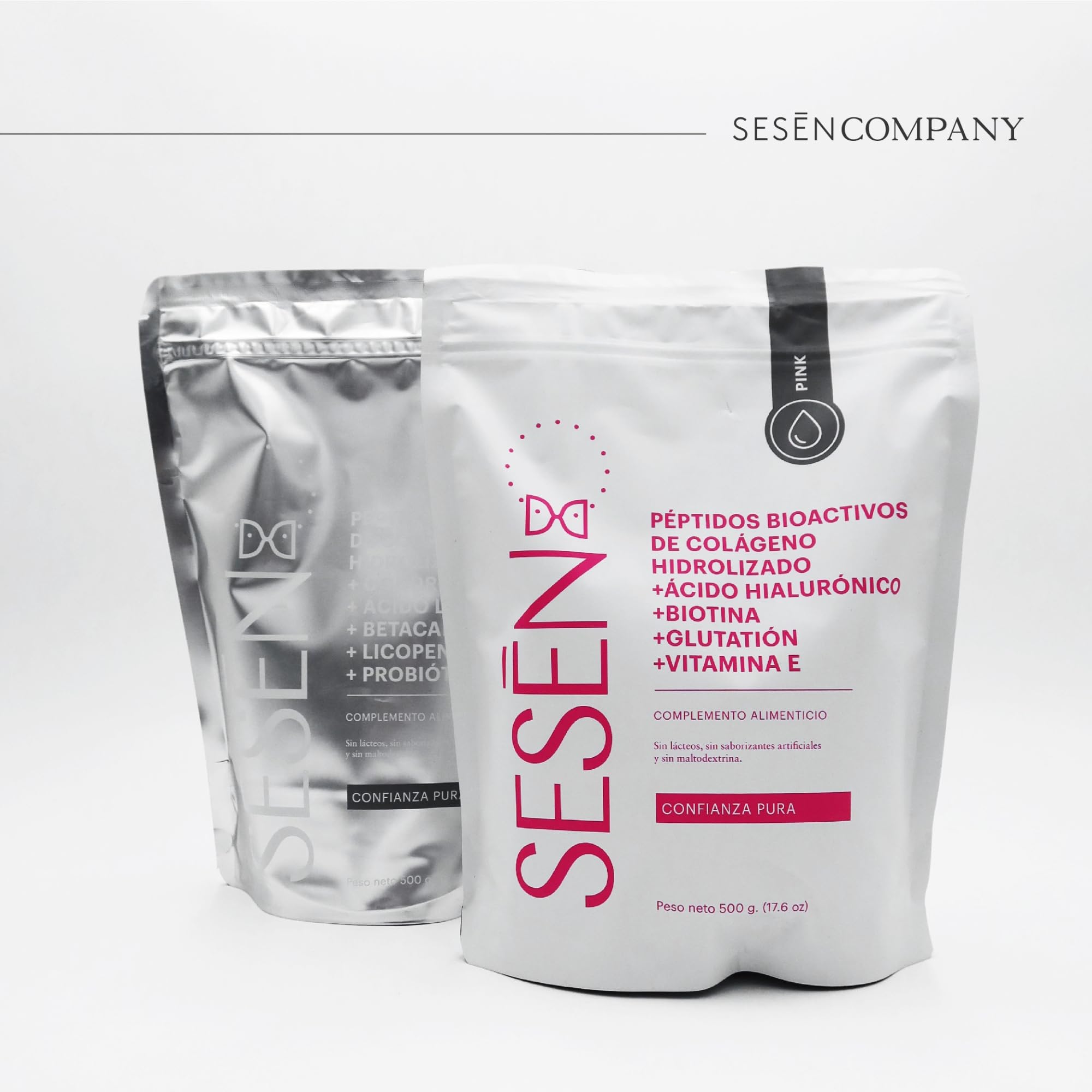 Sesen Péptidos de Colágeno Hidrolizado en Polvo 500g, Colágeno Tipo 1, 2 y 3 con Ácido Hialurónico y Biotina para Articulaciones, Pelo y Piel, Collagen Peptides Powder, Bioactivo