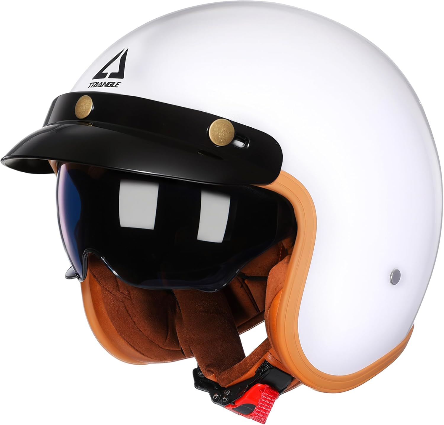 TRIANGLE 3/4 Motorcycle Helmet,Retro Vespa Open Face Adults Helmets with Visor,Half Face Moped Helmet for Men & Women,DOT Approved Helmets for Cruiser Scooter(XL) X-Large Glossy White