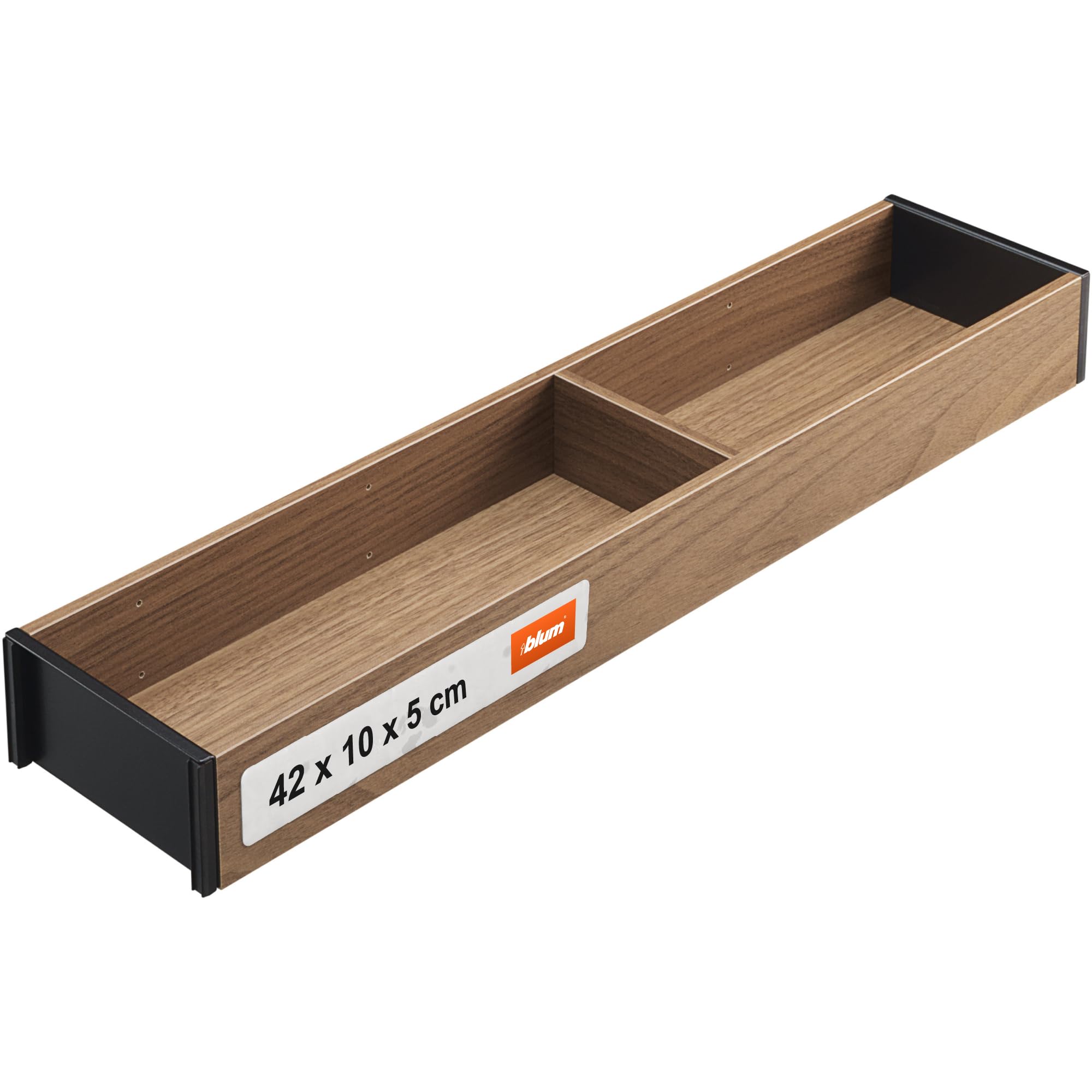 Blum AMBIA-LINE drawer organiser in premium wood decor | ideal for kitchen, bathroom & wardrobe | modularly usable and secure hold thanks to anti-slip feet | 42×10×5 cm | Tennessee Walnut