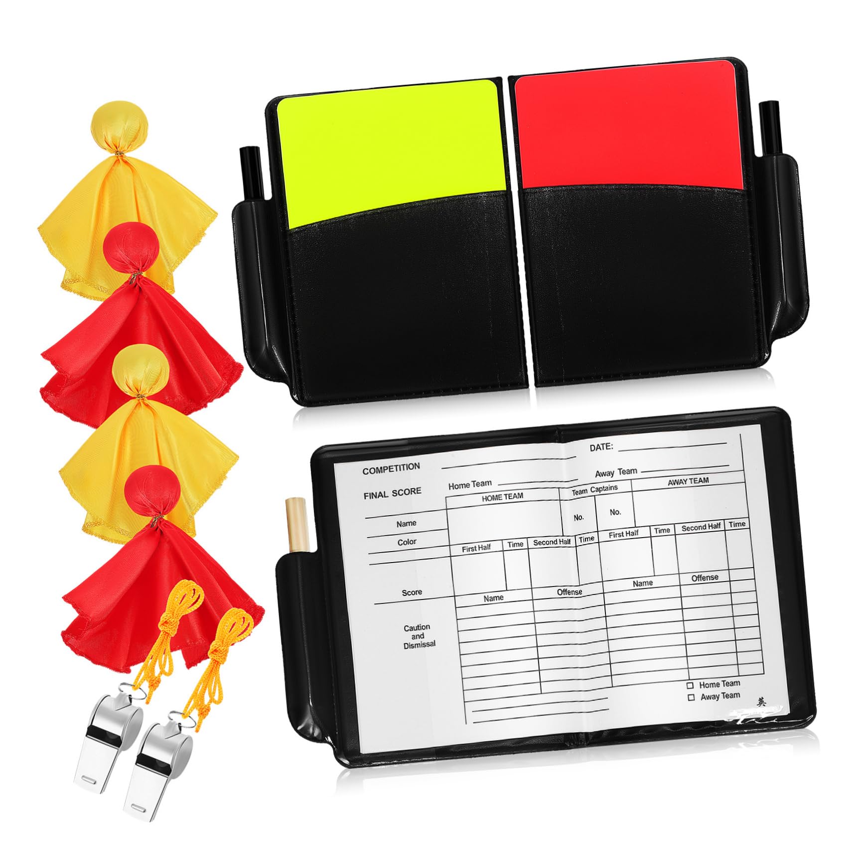 HEMOTON 2 Set fischio per Gli Allenatori Giallo Bandiere Rosse Carta Arbitro di Calcio cartellini Rossi e Gialli fischi dell'arbitro Carte da Calcio per arbitri Poliestere