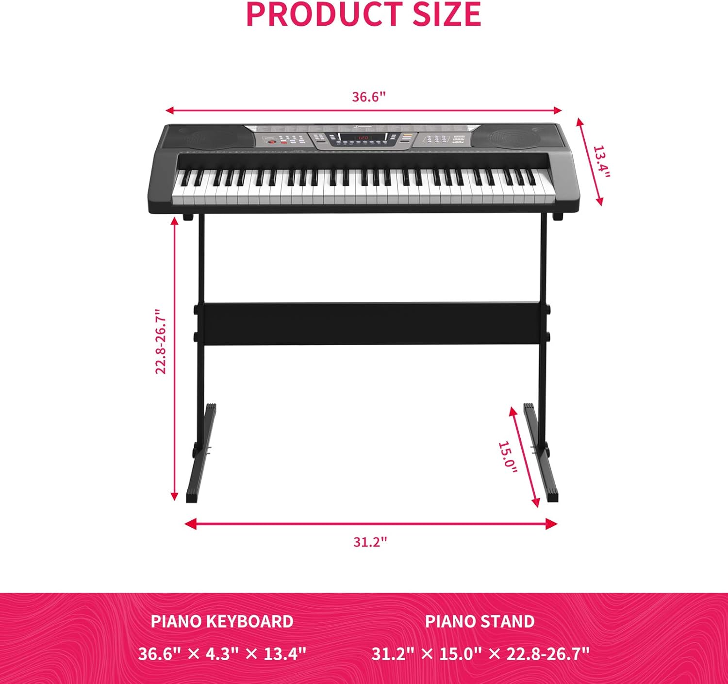 LAGRIMA LAG-410 61 Key Portable Electric Piano Keyboard,w/Adjustable H Stand, Digital Display, Microphone, Headphone, Music Stand, Power Supply, Recording, Suit for Kids Teen Adult Beginner