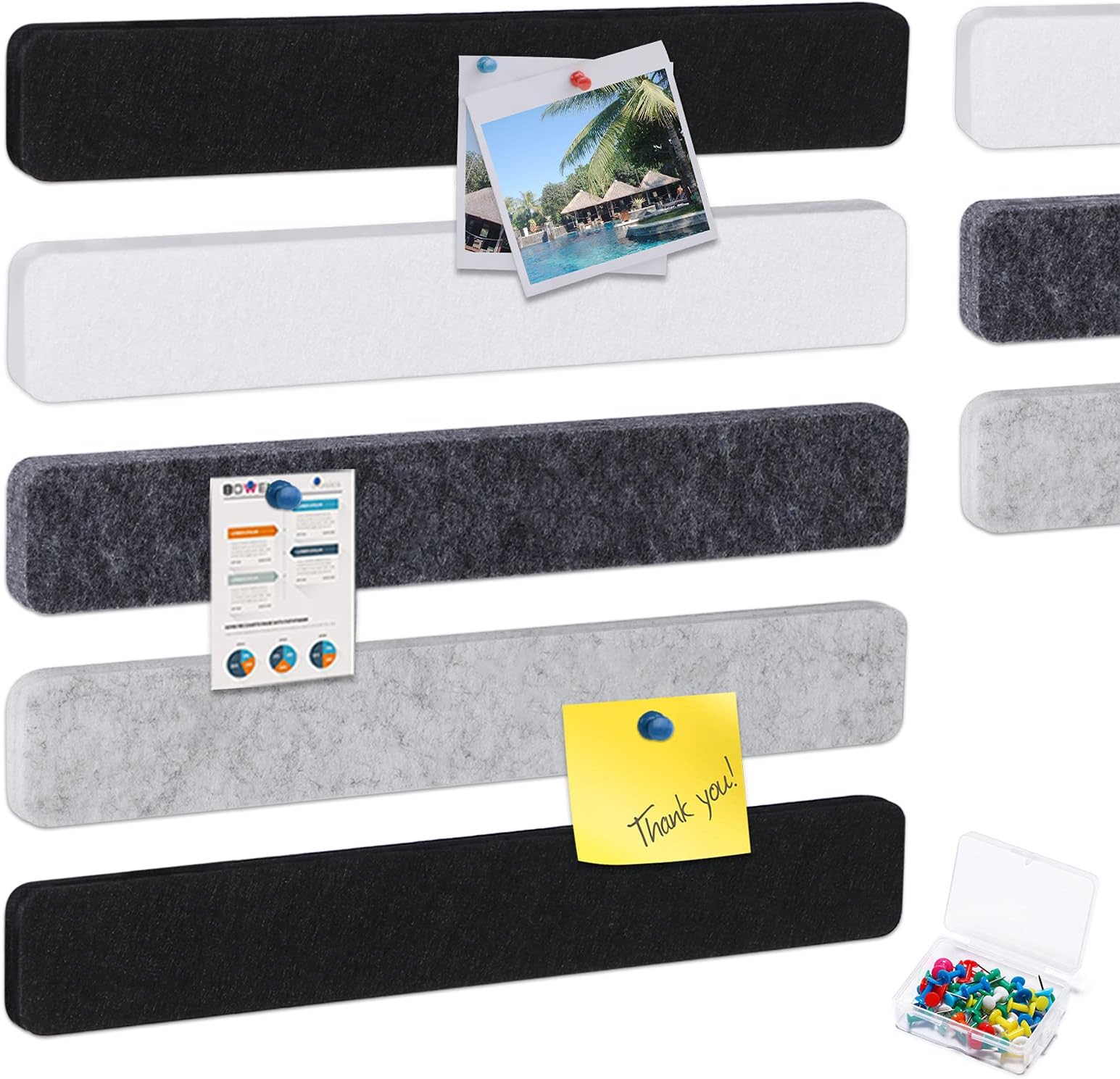 Jeethemy Filz-Pinnwand-Streifen – 5 Stück Selbstklebend, 33x5 Cm, Mit 35 Pinnnadeln, Für Wand, Büro, Kinderzimmer