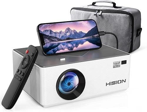 HISION Proyector portátil 1080P con estuche para proyector (incluye proyector y bolsa para proyector)