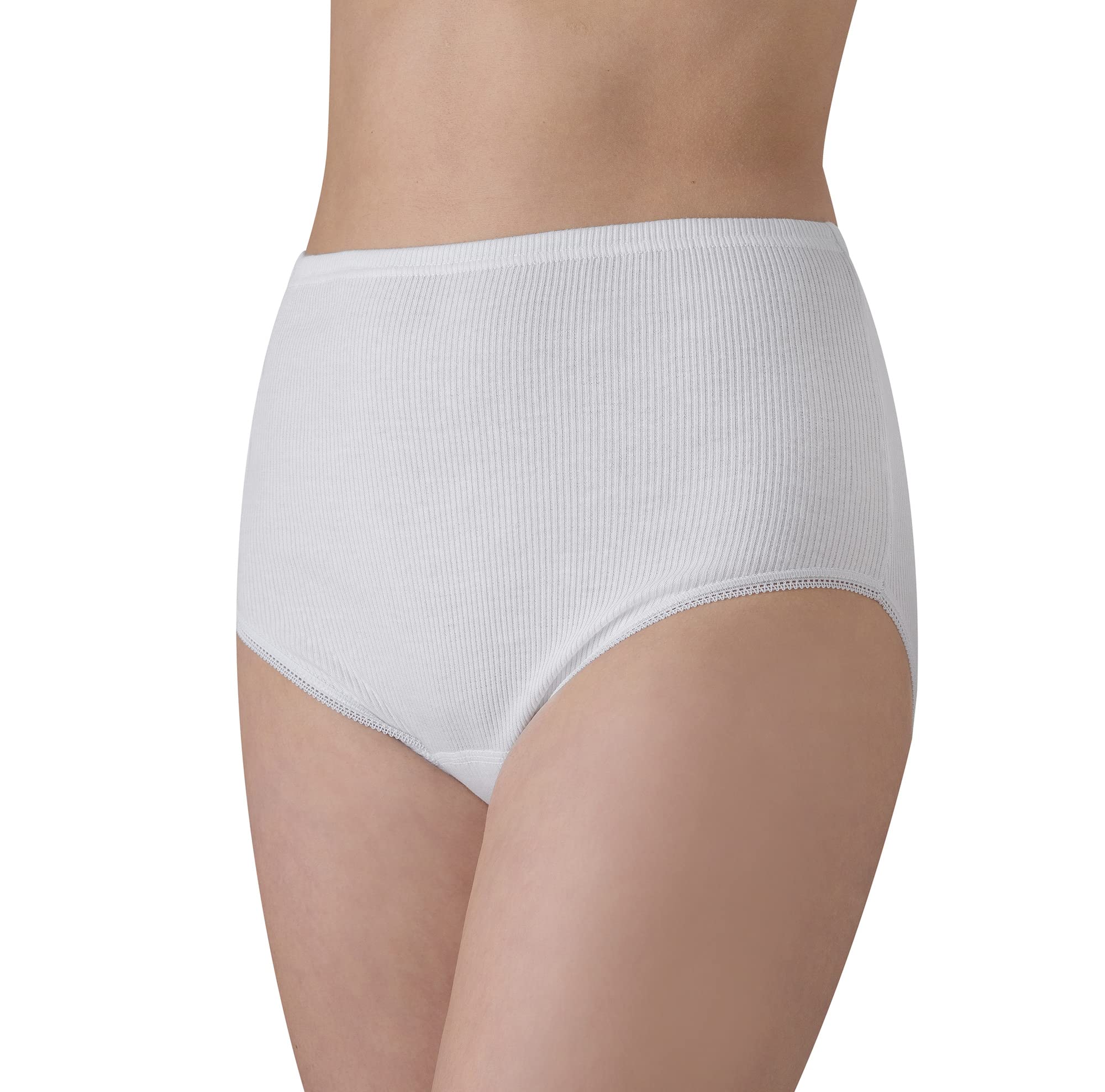 Felis Confezione da 6 Culotte Donna Classica a Vita Alta Cotone Costina con Pizzo, Mutande Donna Bianche, Traspiranti e comode, Persone anziane, sgambate, Taglie Forti