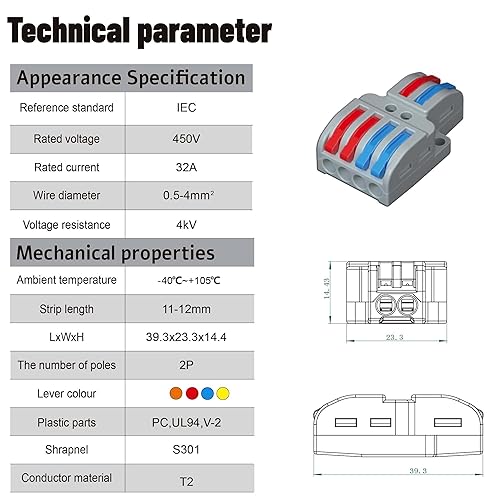 Miniatura 2 de Kit de cables de palanca robusto empalme eléctrico de conexión rápida, conductor compacto 28-12 AWG para circuitos en línea confiables (LT422 (20