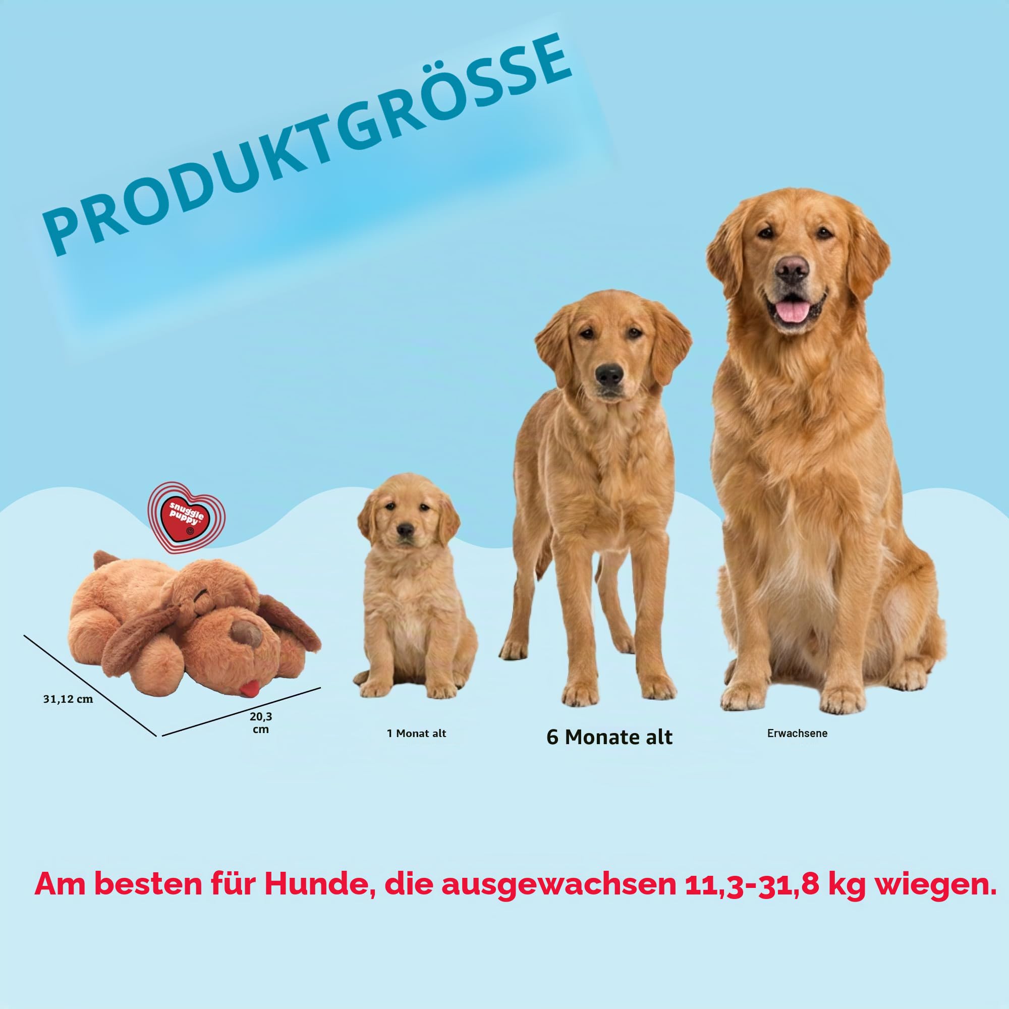 Snuggle Puppy Original Kuscheltier mit Herzschlag für Hunde – Beruhigendes Hundespielzeug gegen Angst & Stress, Trainings- und Komfortspielzeug, Farbe Biscuit