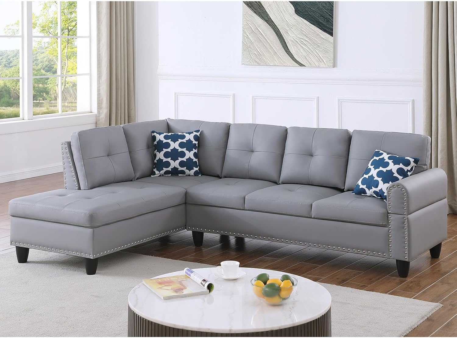 L Shape Sofa Comfy Sectional Couch,Recliner Sofa Set with Pillows Modern Sleeper Deep Couches with Storage Ottoman Living Room Sets Furniture