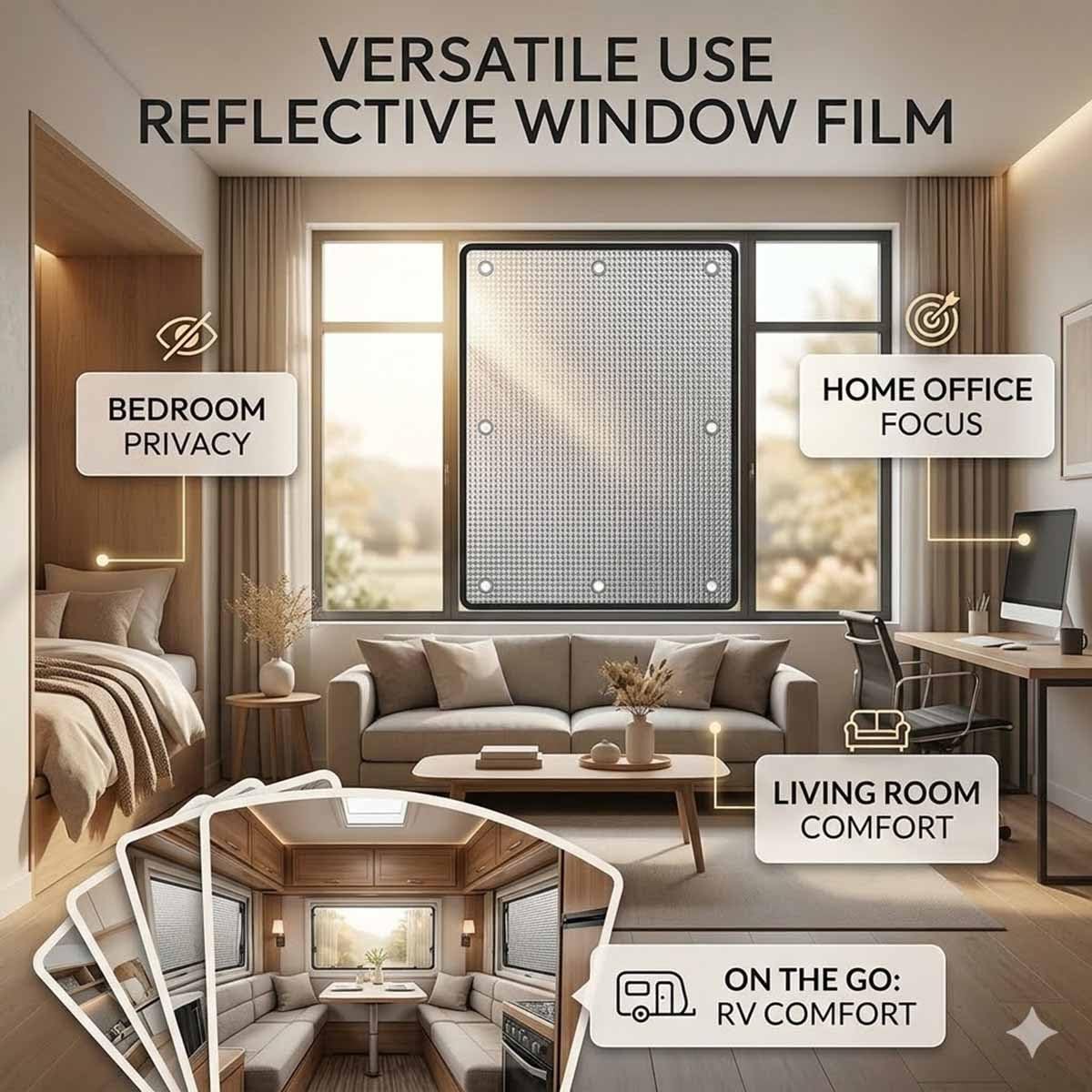 Pellicola Isolante Per Vetri Con Ventose, Pellicole Termico Oscurante In Alluminio, Pellicola Riflettente Anti Calore E Freddo，Protezione Privacy Per Bagno,Ufficio,Soggiorno(Nero,140x230cm)