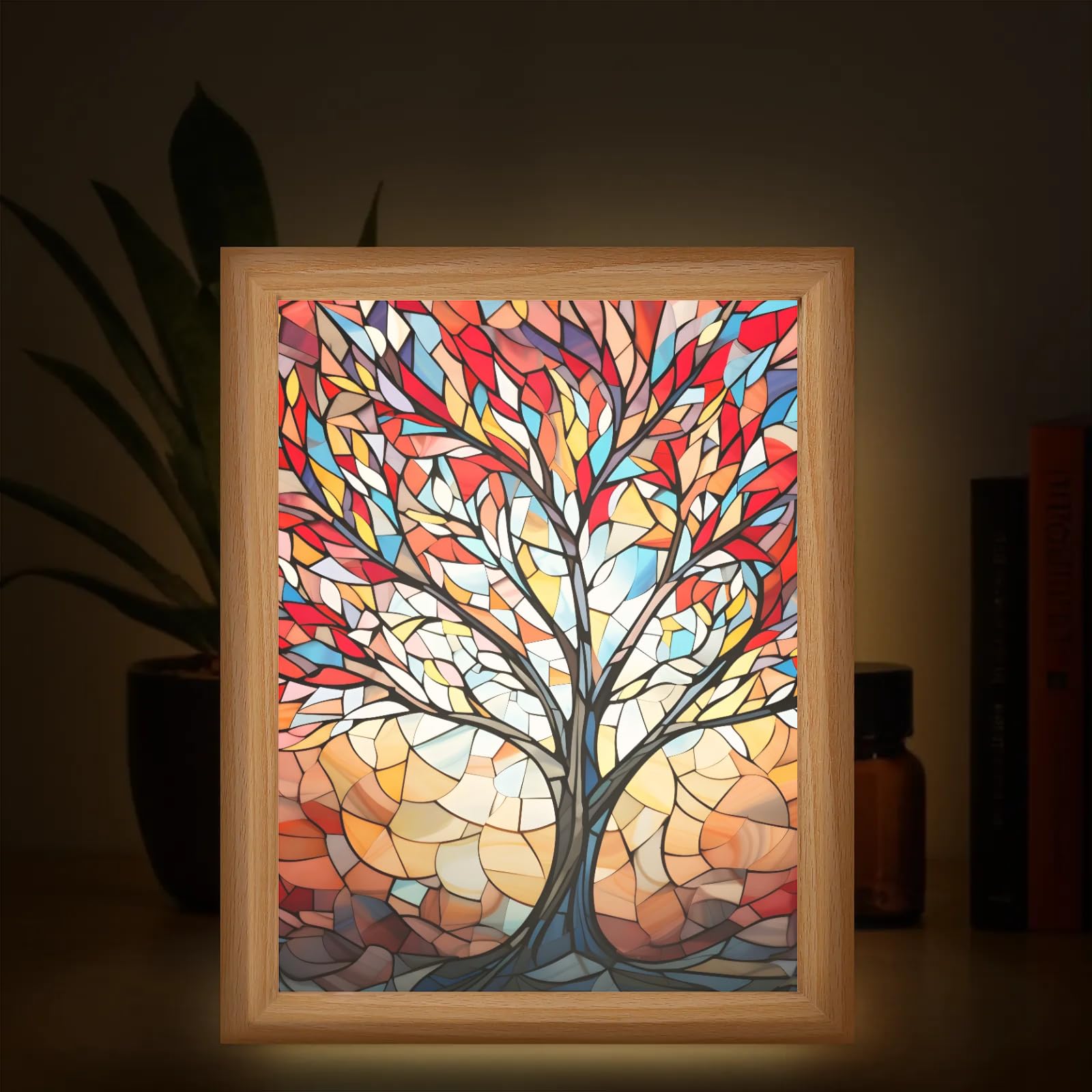 Light Up Painting, Artistic Tree Wall Art Picture Light Colorful Tree Light Up Desktop Art Frame, 10 Brightness, USB Powered, 3 Lighting Modes, Anxiety Relief Decor Gift for Bedroom Home