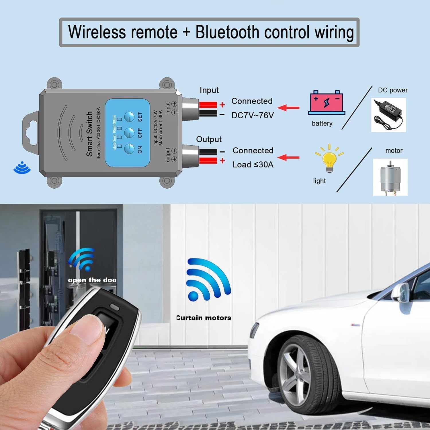 DC Wireless Bluetooth Control Switch DC12-76V,High-Power Wireless Relay,Bluetooth Remote Control Switch,Intelligent Automatic Switch Suitable for Garage Door (Black-2Pack)