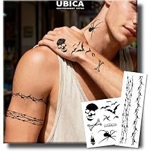 Semi Permanent Tattoo, Gothic Skull & Barbed Wire Design, Medium
