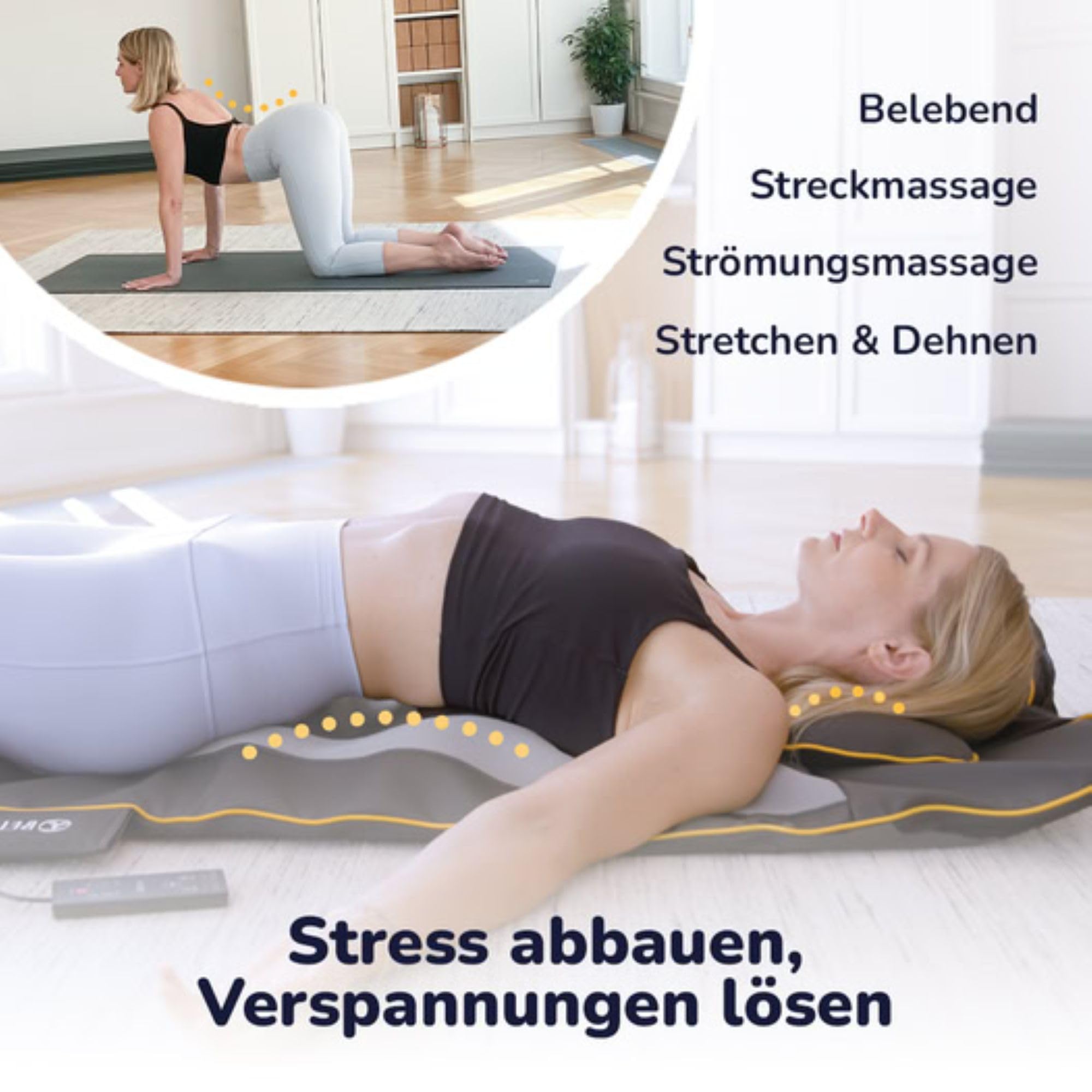 Belena Air Stretch mit Wellnessgel - Das Original aus dem TV - Entspannungsset für Zuhause - Elektronische Stretch & Massagematte mit Wärmefunktion + Kühlendes Wellnessgel