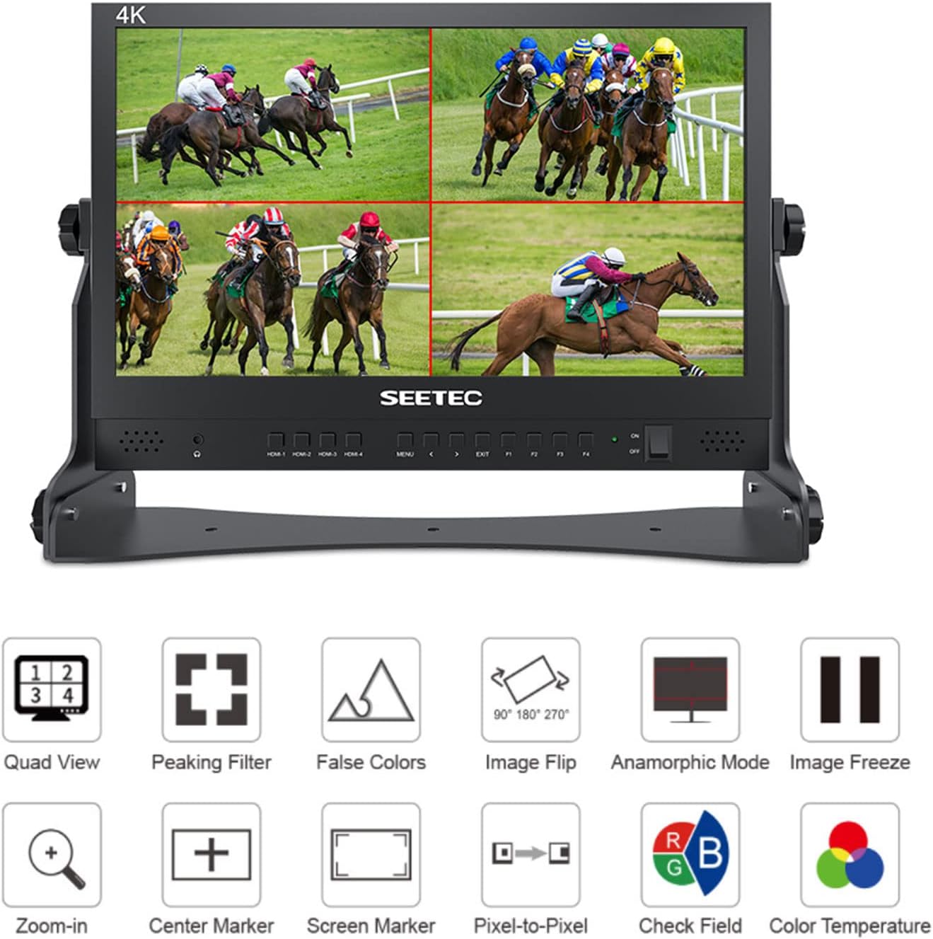 SEETEC ATEM156 15.6" IPS Live Streaming Broadcast Director Monitor with 1920×1080 Pixels 4 HDMI Input Output Quad Split Display for ATEM Mini Video Switcher Mixer Pro Studio Television Production