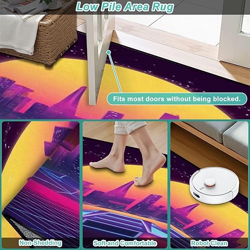 Miniatura 3 de Runner Rug Washable 2x8 Arcade Space Ship to Sunset Retro 80s Fashion Sci Fi Non-Slip Hallway Area Rug Indoor Outdoor Home Decor for Entryway