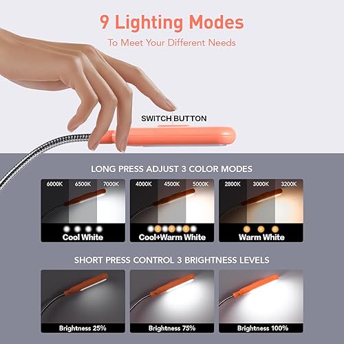 Miniatura 8 de VAVOFO Luz de libro recargable para leer en la cama para niños, 7 luces LED de lectura con 9 niveles de luz blanca fría cálida, lámpara de cuidado