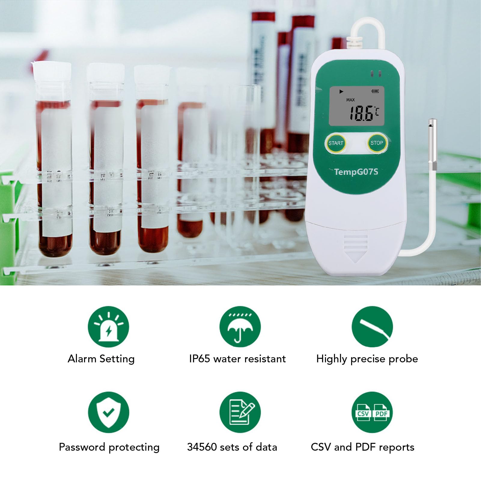 TOPINCN Digital Temperature Humidity Data Logger, USB Temperature Humidity Data Logger Recorder PDF CSV, External Probe for Storage and Cold Chain Logistics