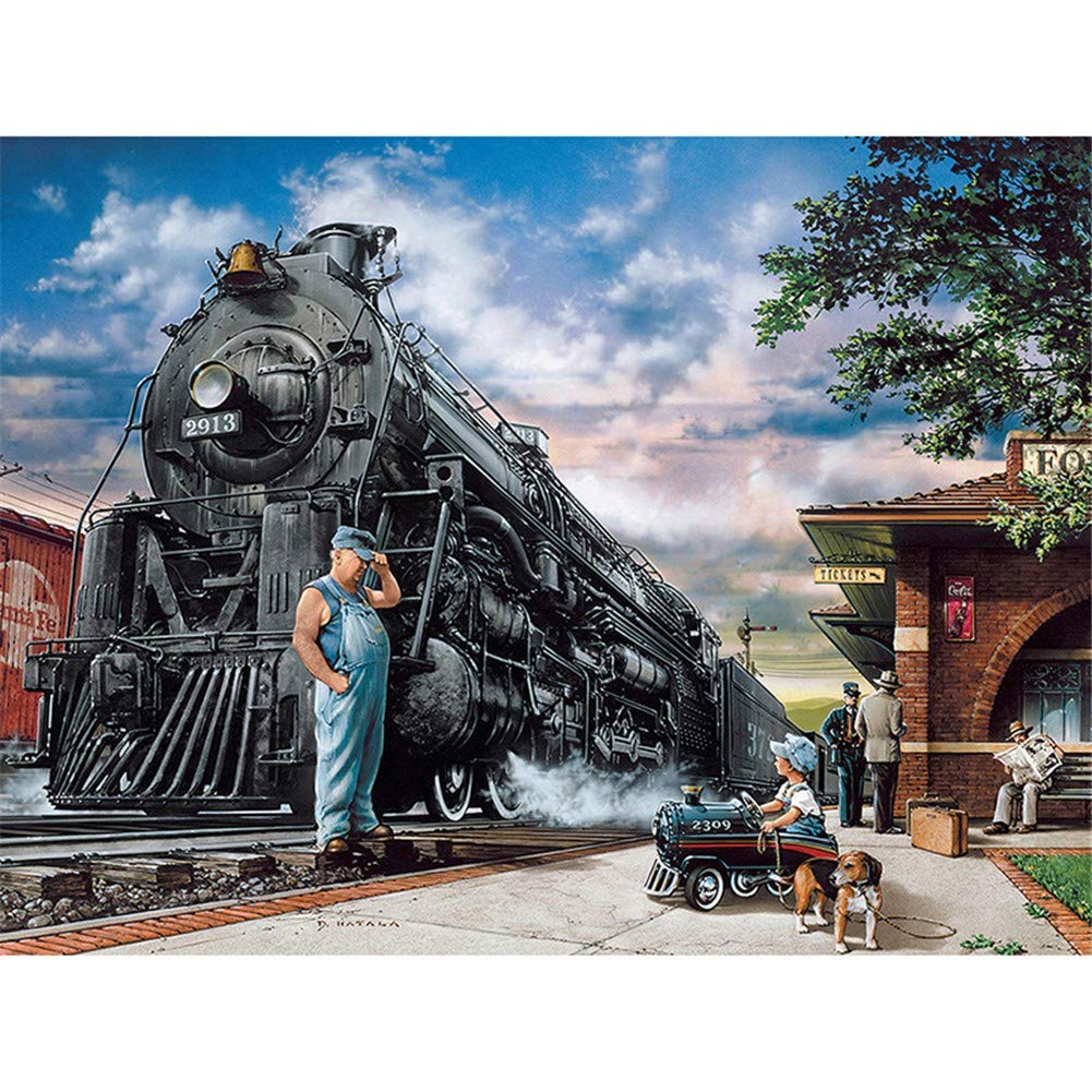 Image cristal strass broderie point de croix train 80x100cm diamant art