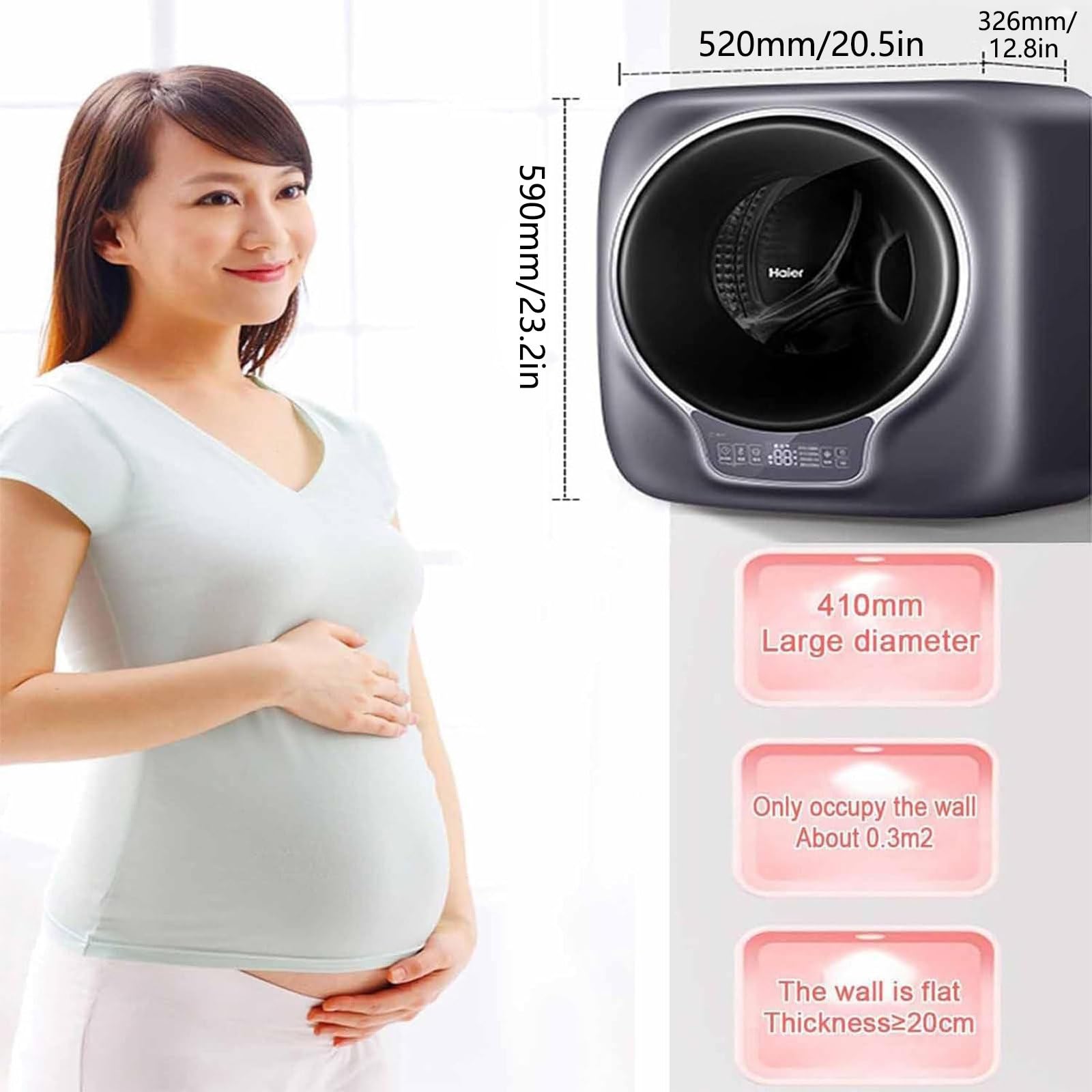 3KG Mini Pralka, Przedni Ładunek Pralki, Montowana Na Ścianie W pełni Automatyczna Pralka, Z Panelem Sterowania i Aplikacją, Do Mieszkania, Domu, Akademika