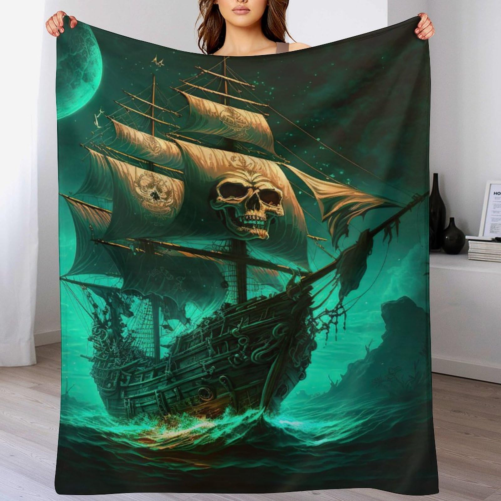 Manta de calavera pirata para noches de sofá y decoración de habitaciones infantiles