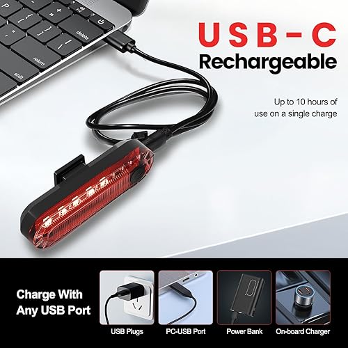 Miniatura 3 de Luz trasera LED recargable para bicicleta, luz trasera de bicicleta brillante máxima de 10 horas, 4 modos de luz, accesorios de linterna de
