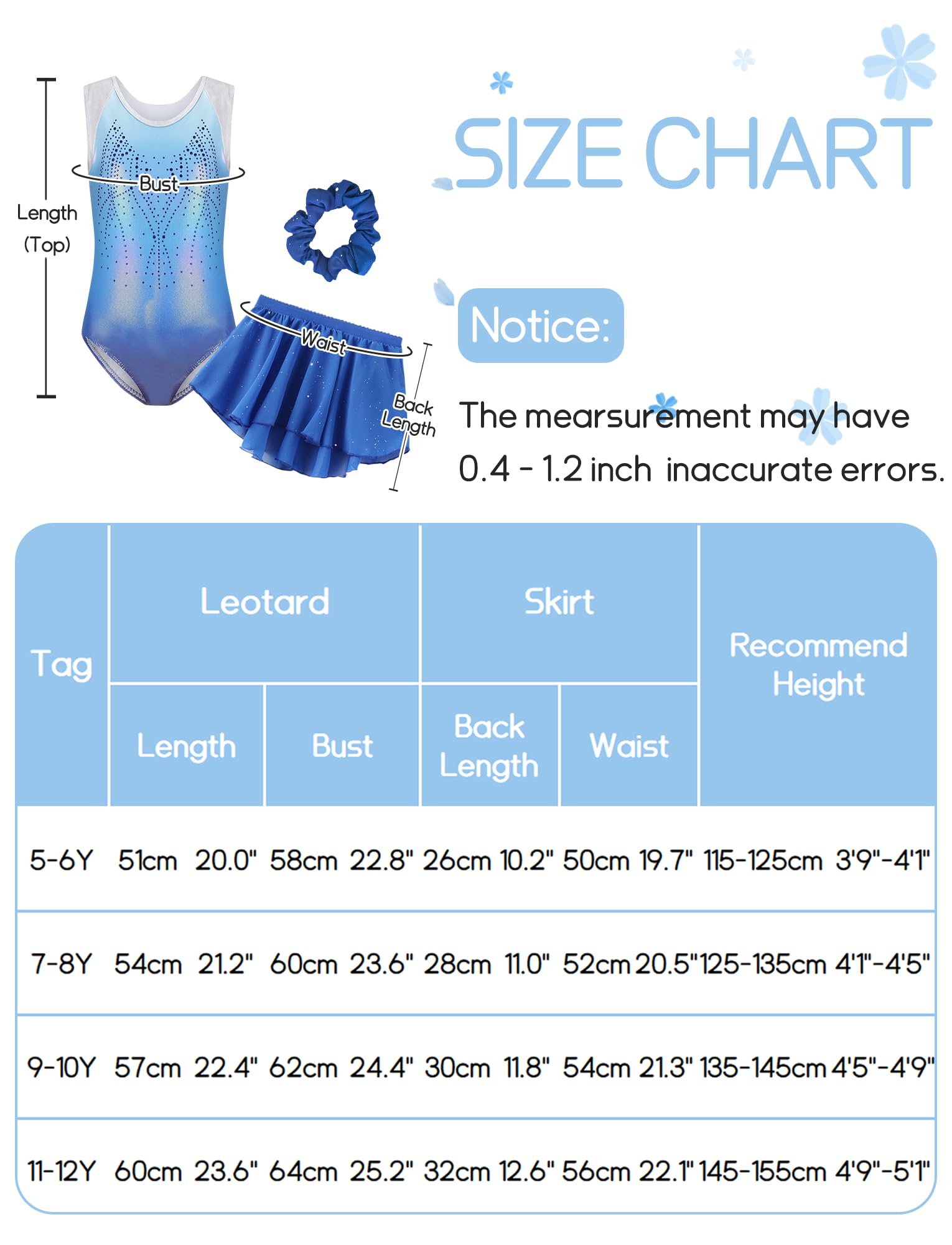 Happy Cherry Fille Justaucorps de Gymnastique Strass Tenue de Ballet Danse Body sans Manches avec Jupe Bandeau Leotard de Patinage Artistique pour Enfant 5-12 Ans