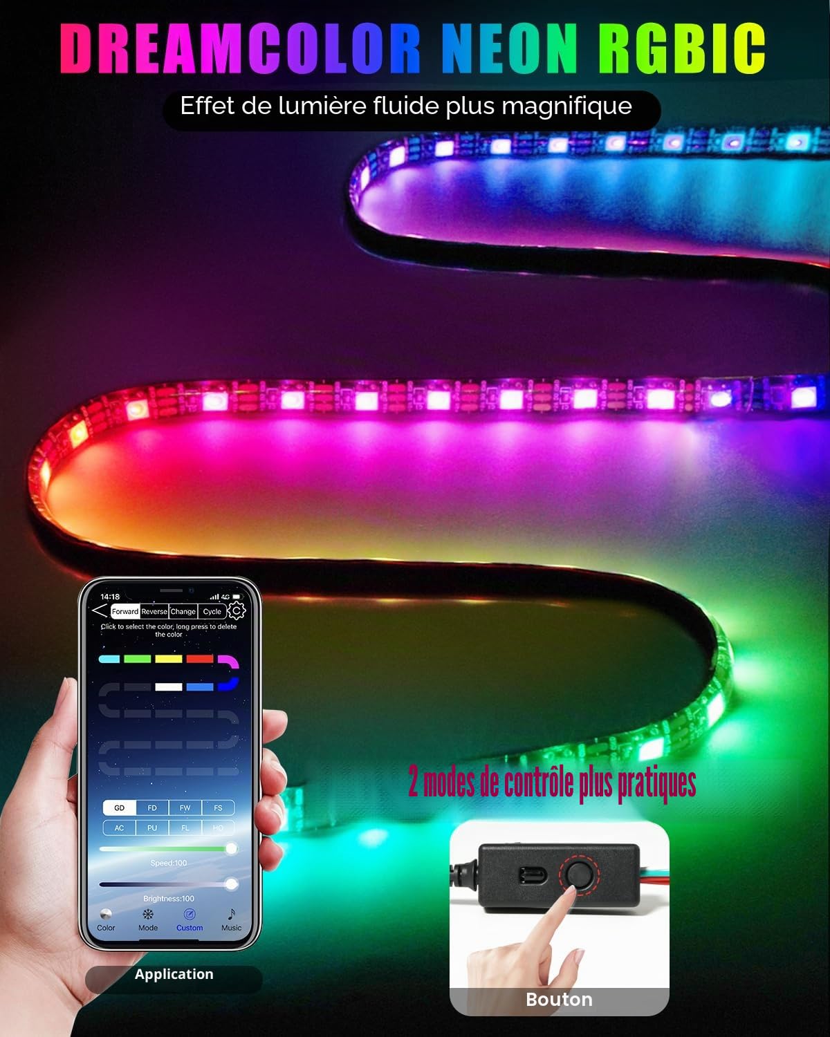 Keiurot Bande Lumineuse LED pour Scooter, Lumières LED pour Conduite Nocturne sur Skateboard Lumières de Scooter Contrôle APP Couleur Électrique Étanche Accessoires pour Scooter 2 en 1