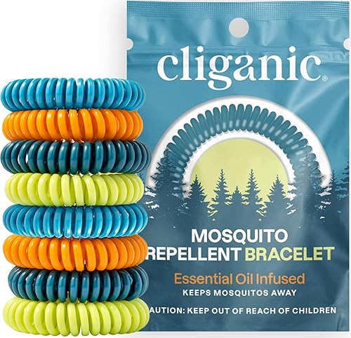 Cliganic Paquete de 20 pulseras repelentes de mosquitos, bandas impermeables sin DEET