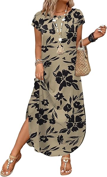 WIHOLL Summer Dresses Cap Sleeve Crewneck Maxi Long Casual Dress with Pockets Beach Vacation Sundresses 2026 Trendy - 2