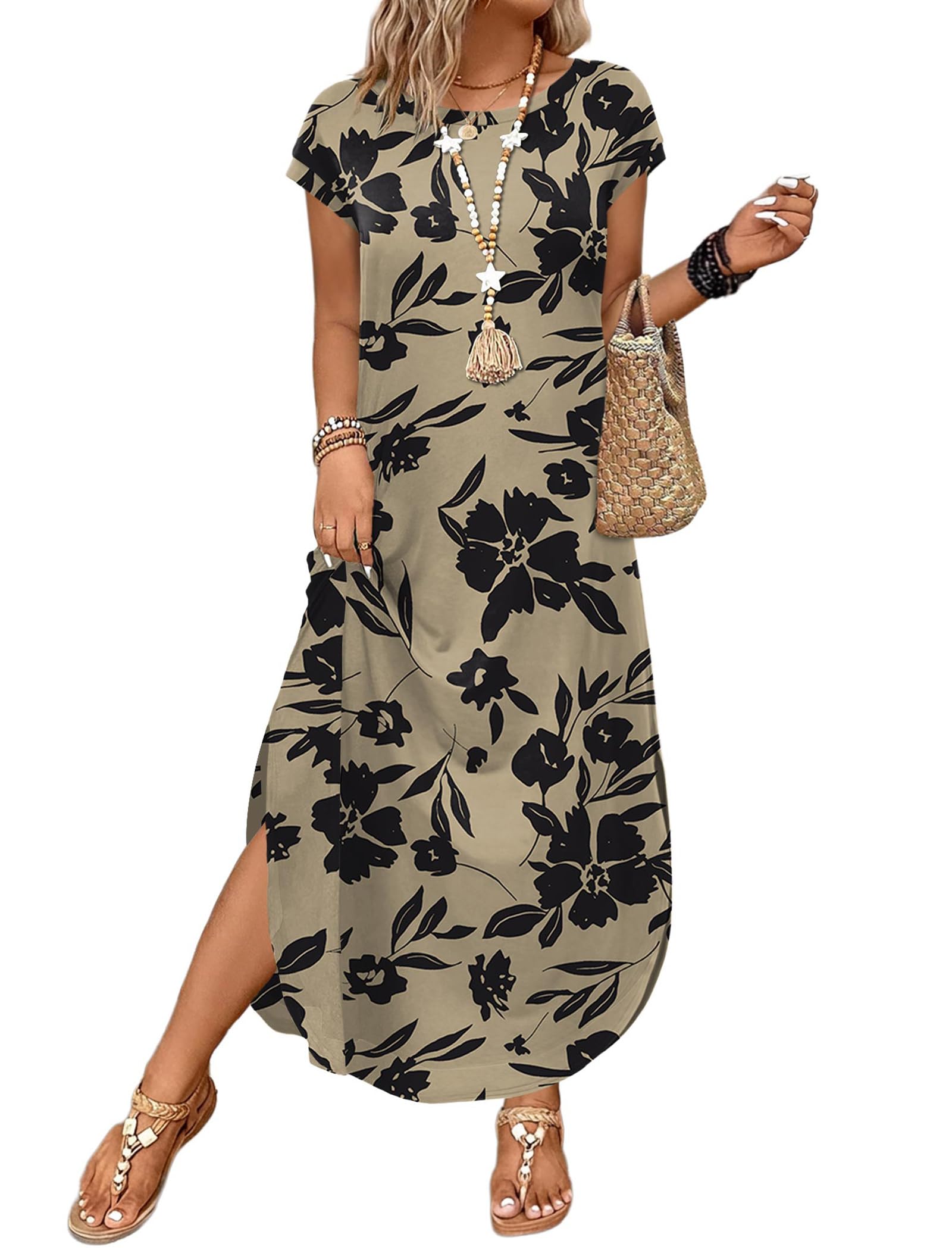 WIHOLL Summer Dresses Cap Sleeve Crewneck Maxi Long Casual Dress with Pockets Beach Vacation Sundresses 2026 Trendy - 2