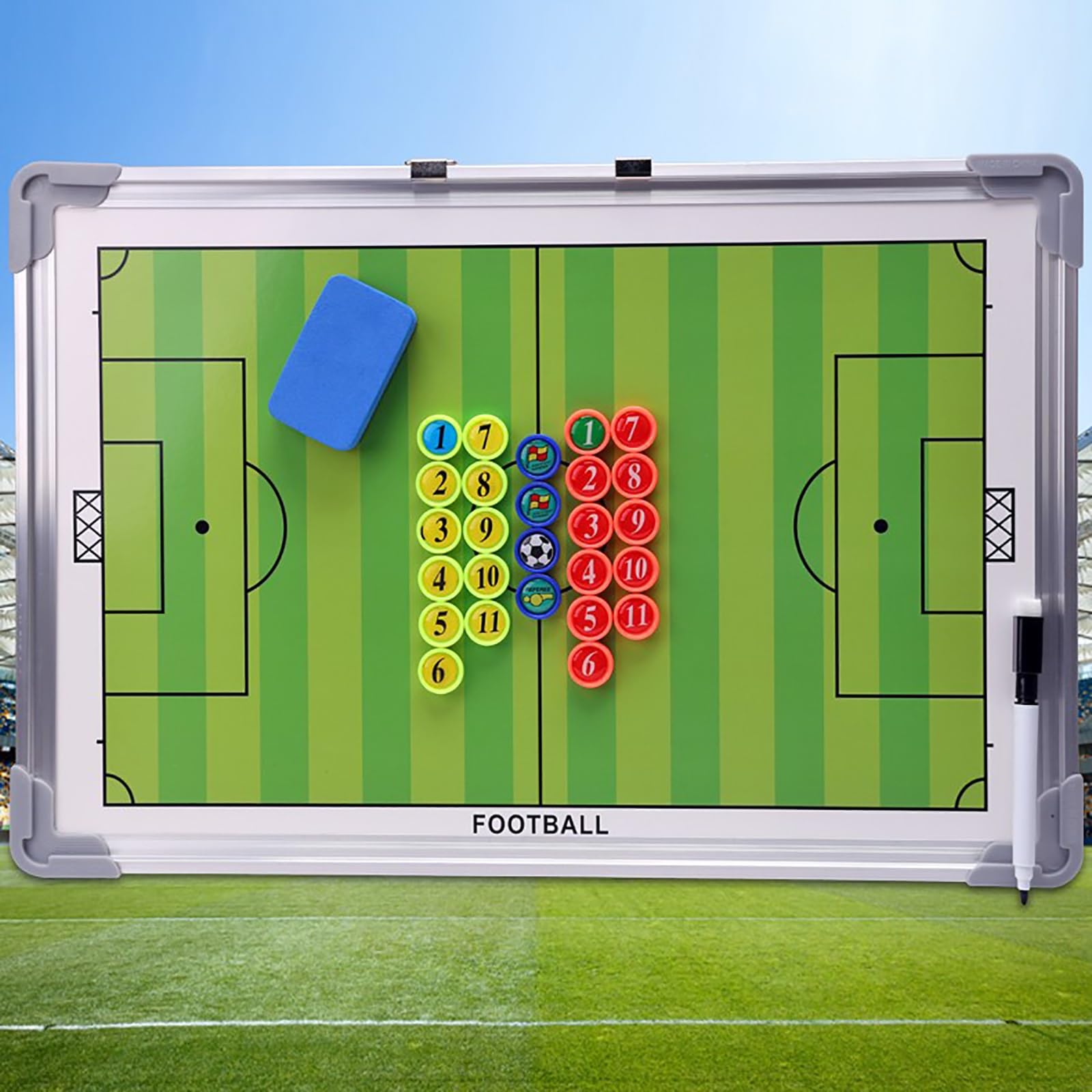 Coaches Lavagna Tattica Calcio Allenatore di Board, Lavagna Tattica Magnetica Calcio, Bifacciale, in Materiale Resistente, con Accessori Completi, Adatta per l'allenamento