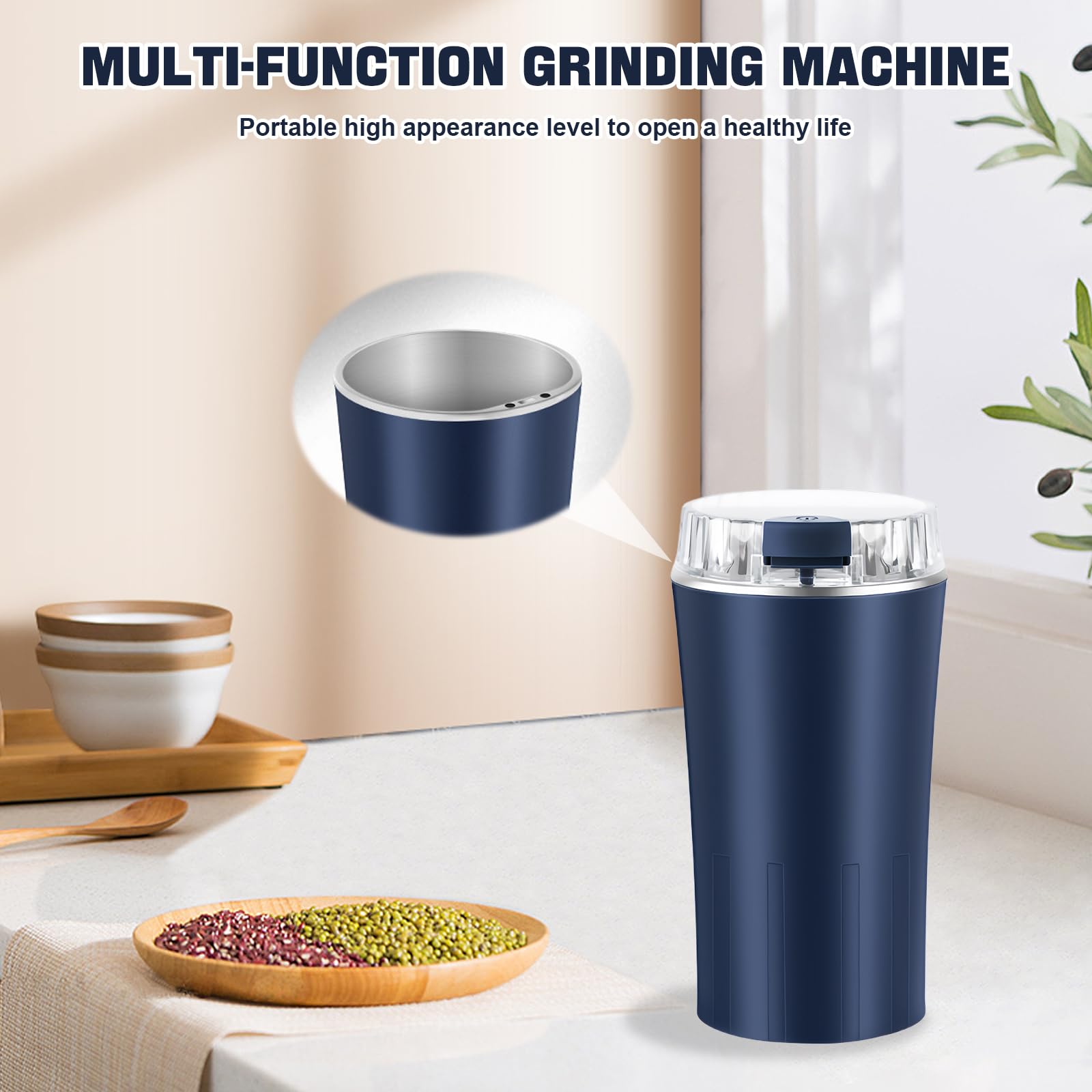 Moulin à café électrique, 300 W, avec lame en acier inoxydable 304, sans BPA, avec brosse de nettoyage, moulin automatique pour café, épices, herbes, noix, céréales