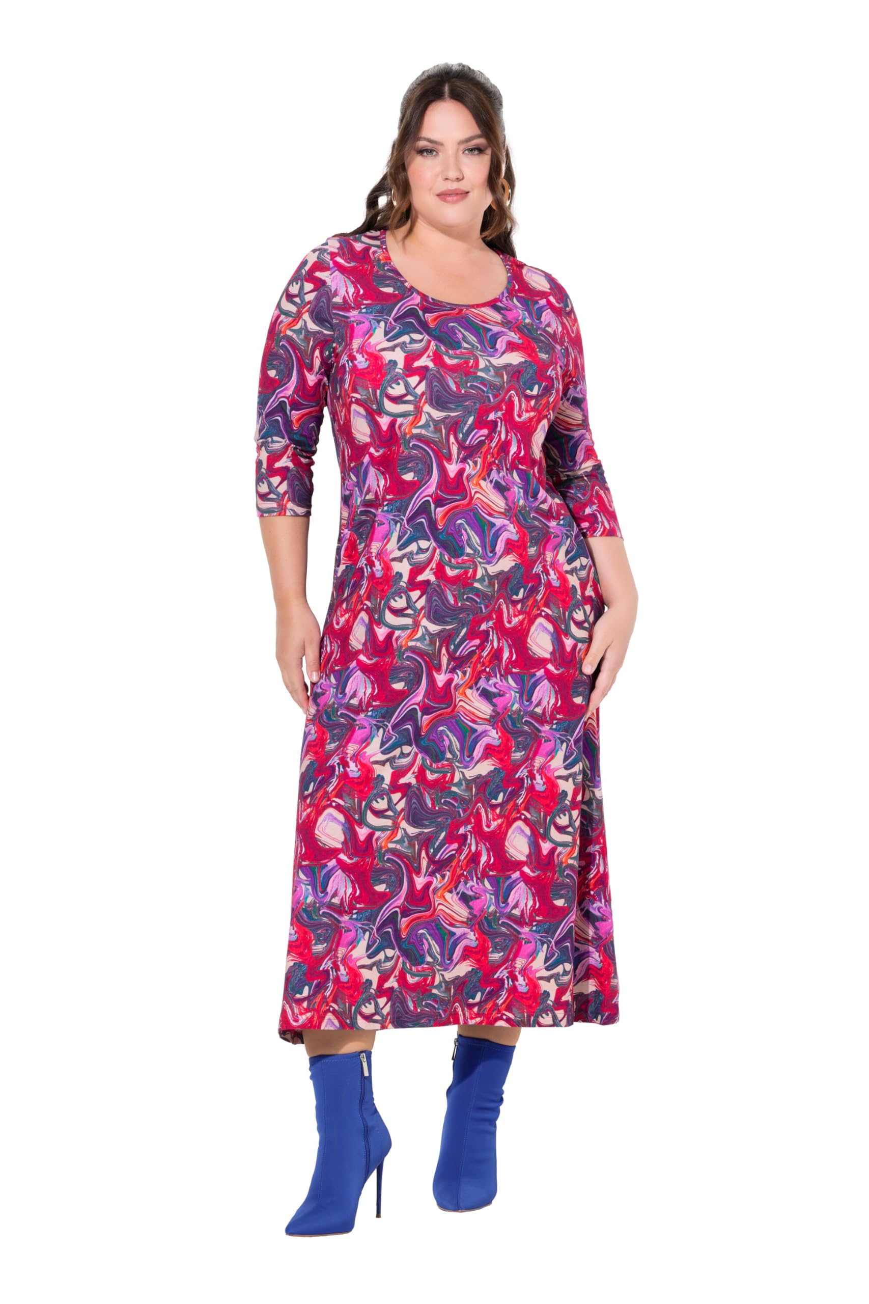 Ulla Popken Damen große Größen Übergrößen Plus Size Jerseykleid, A-Linie, Rundhals, 3/4-Arm, Taschen 837173