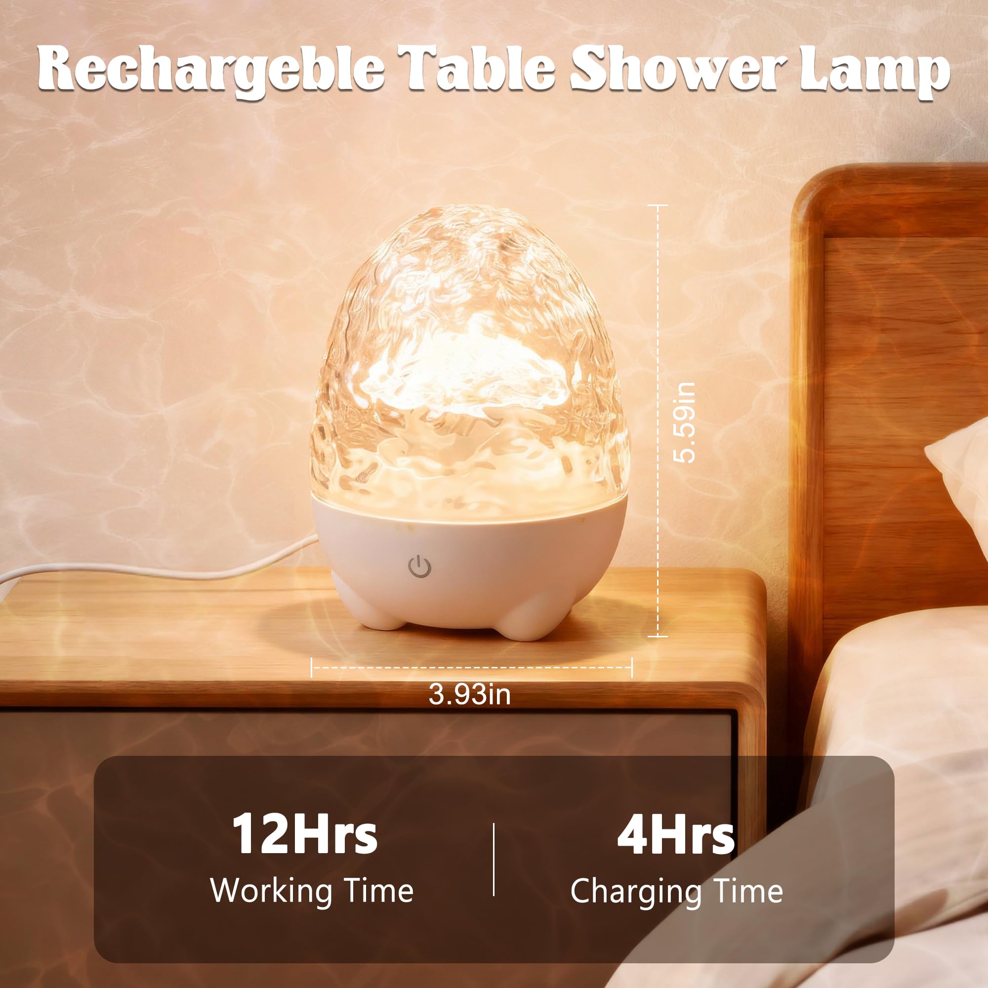 cambk Waterproof Shower Light for Inside Bathroom, Egg-Shape Rechargeable Kids Bath Light, RGBW 13 Color Changing Shower Lamp Ocean Wave Projector Mood Night Lighting
