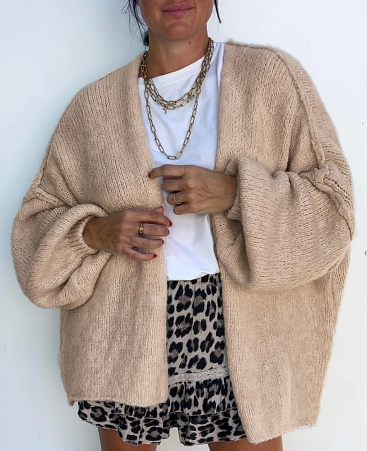 Womens Oversized Chunky Cardigan Lantern Sleeve Open Front Loose Fall Slouchy Sweater Coats - Image 5