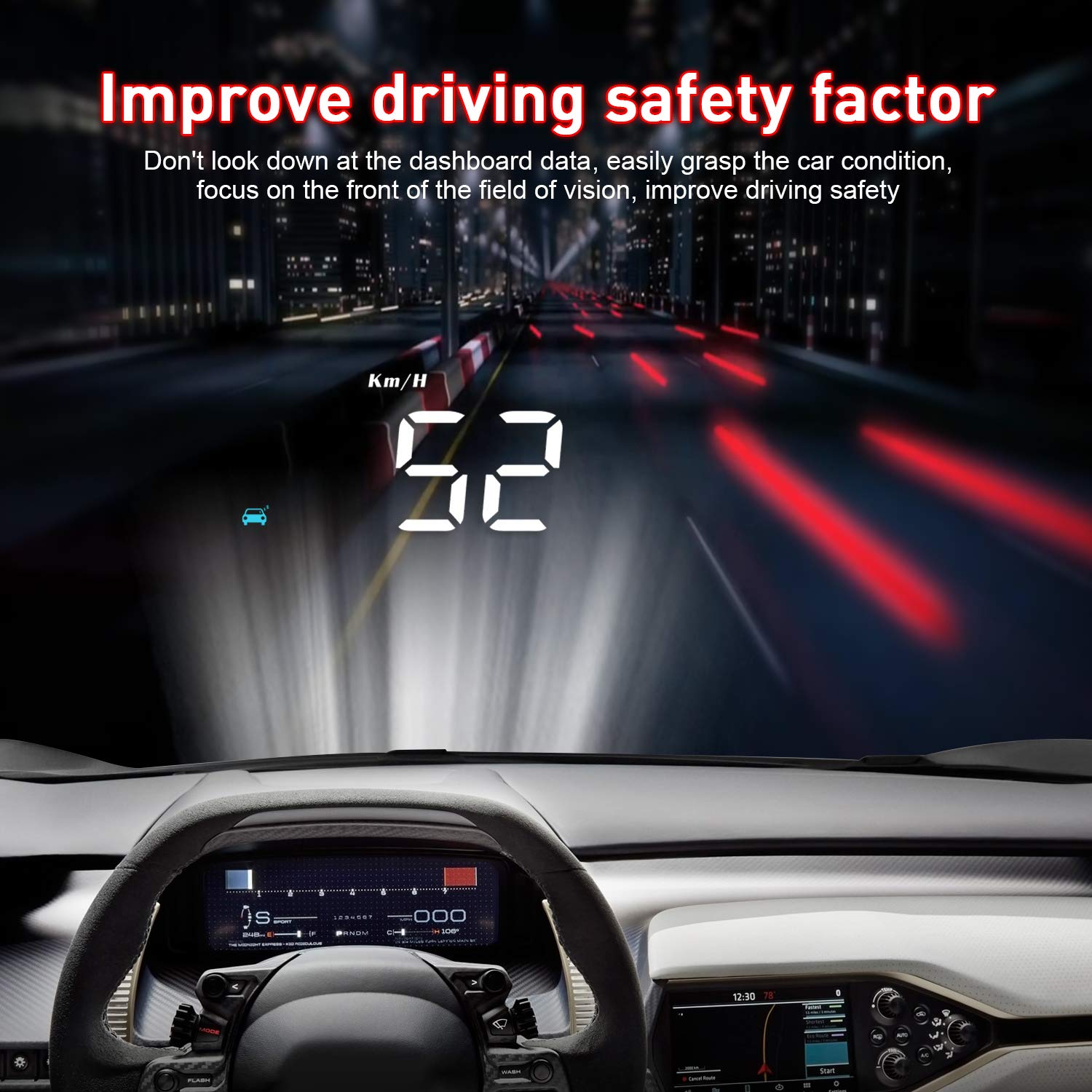 Head up Display para Renault Vel Satis VelSatis Wind, HUD Universale con Tachimetro GPS, Allarme Velocità, Schermo LED, Luminosità Auto