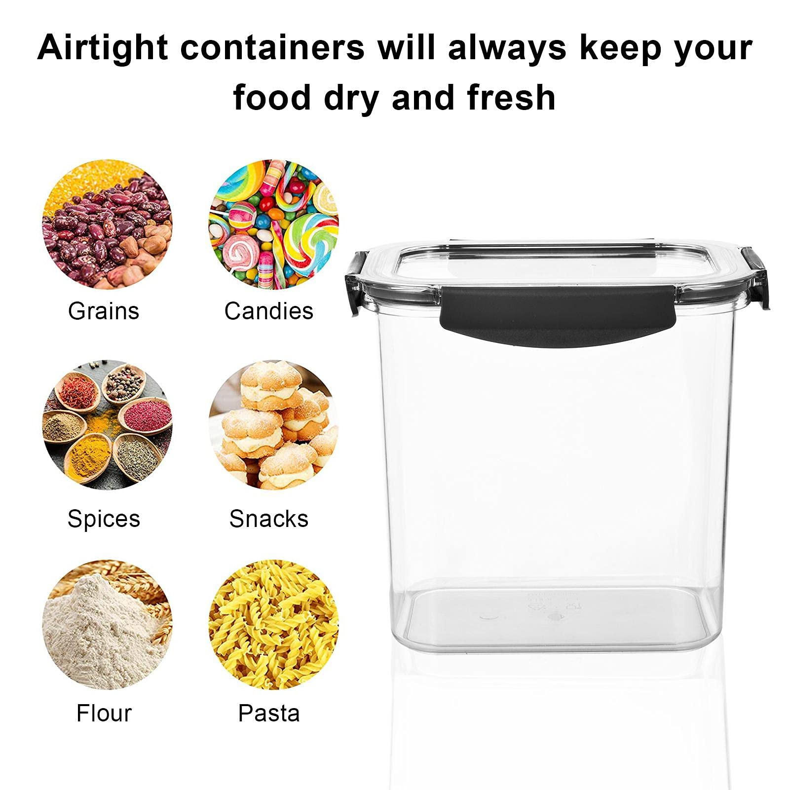 Botes Cocina Almacenaje Plastico, Juego De 5 Botes De | Almacenamiento Cocina con Tapa, Sin BPA Contenedores Herméticos 0,98/1,9/3/4/5 L