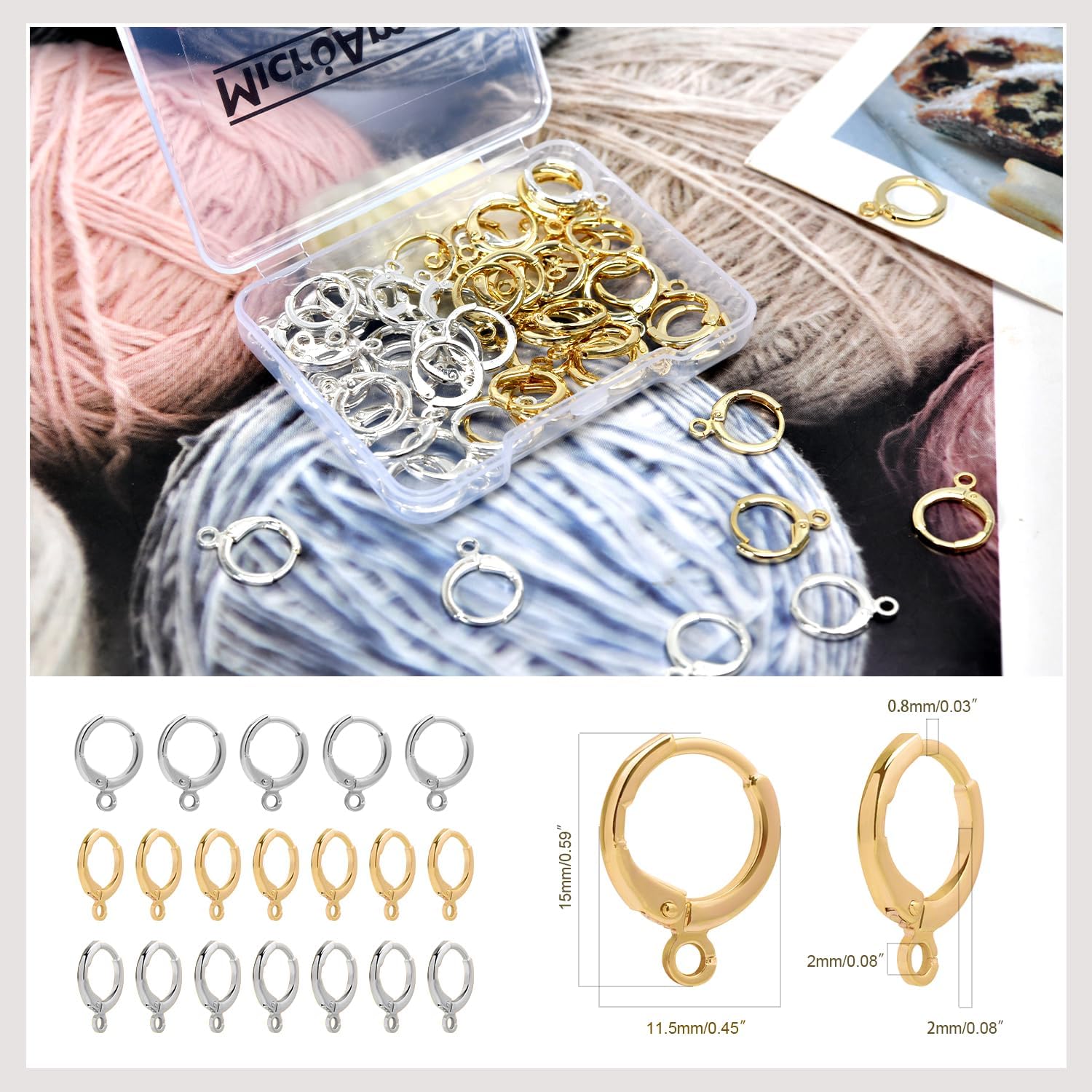 60pcs Mix 14K Gold and Silver Filled Hoop Huggie Earring Hooks,Hypoallergenic Dangle Tarnish Resistant Gold Lever Back Earring Hooks Earwire for Jewelry Making Supplies (Gold/Silver) - Image 2