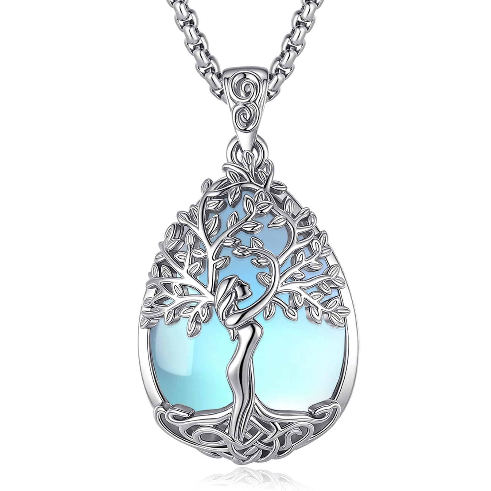 Collana Femminile Dell'albero Della Vita, Ossidina Turchese Ametista Lunare Lunare a a Sospensione di Protezione dei Colletti Gioielli di Protezione del Colletto, 20"+2"